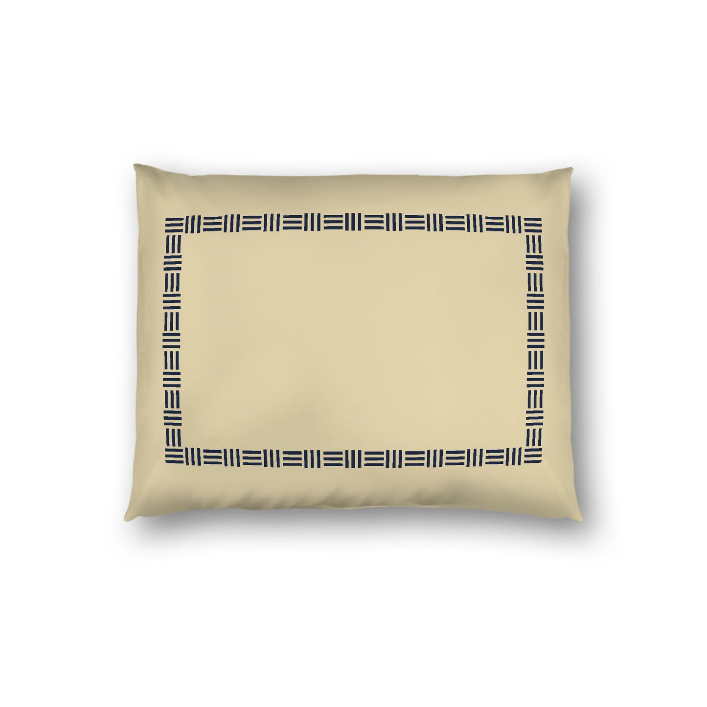 Desert Sand Cotton Sateen Pillow Sham, Navy Blue Single Weave Motif Print, Classic Border, White Reverse Side, Standard - 20 x 26 inches