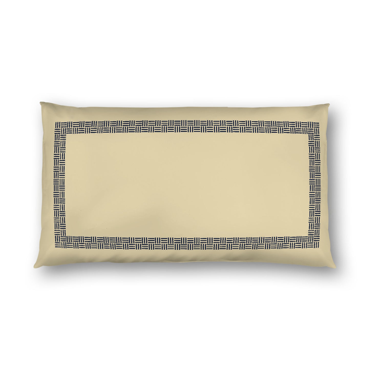 Desert Sand Cotton Sateen Pillow Sham, Navy Blue Double Weave Motif Print, Classic Border, White Reverse Side, King - 20 x 36 inches