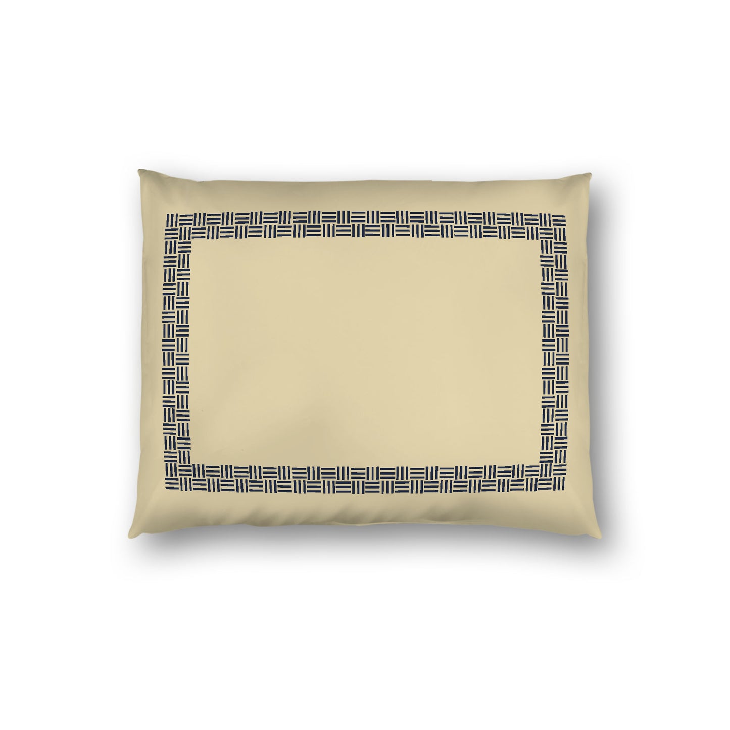 Desert Sand Cotton Sateen Pillow Sham, Navy Blue Double Weave Motif Print, Classic Border, White Reverse Side, Standard - 20 x 26 inches