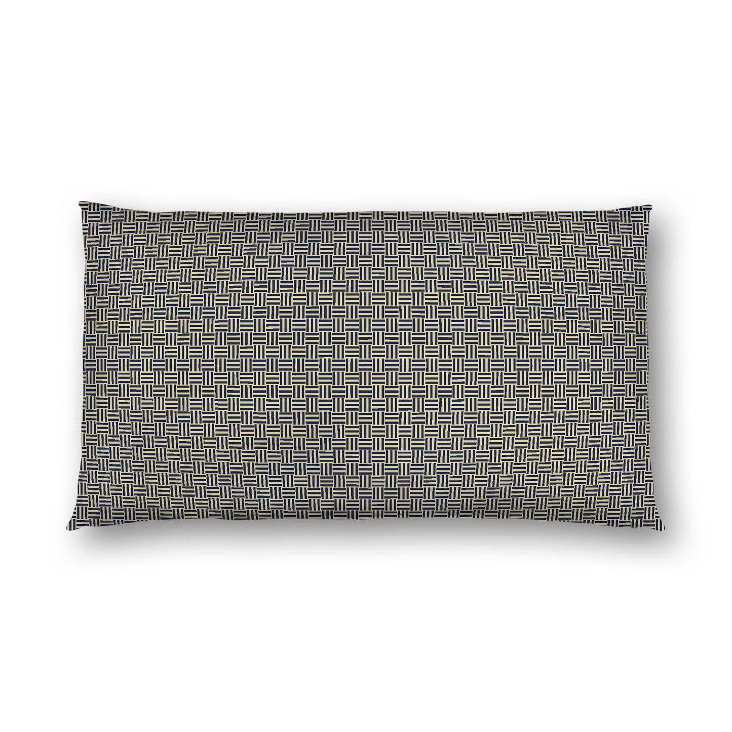 Desert Sand Cotton Sateen Pillow Sham, Navy Blue Double Weave Motif Print, White Reverse Side, King - 20 x 36 inches