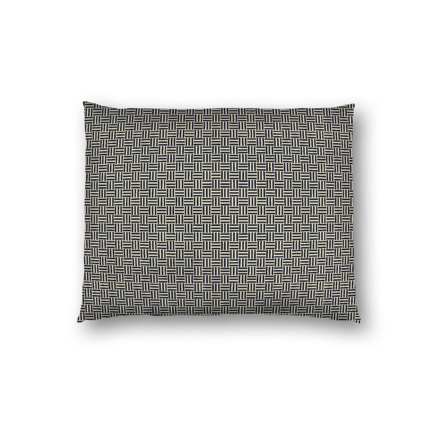 Desert Sand Cotton Sateen Pillow Sham, Navy Blue Double Weave Motif Print, White Reverse Side, Standard - 20 x 26 inches