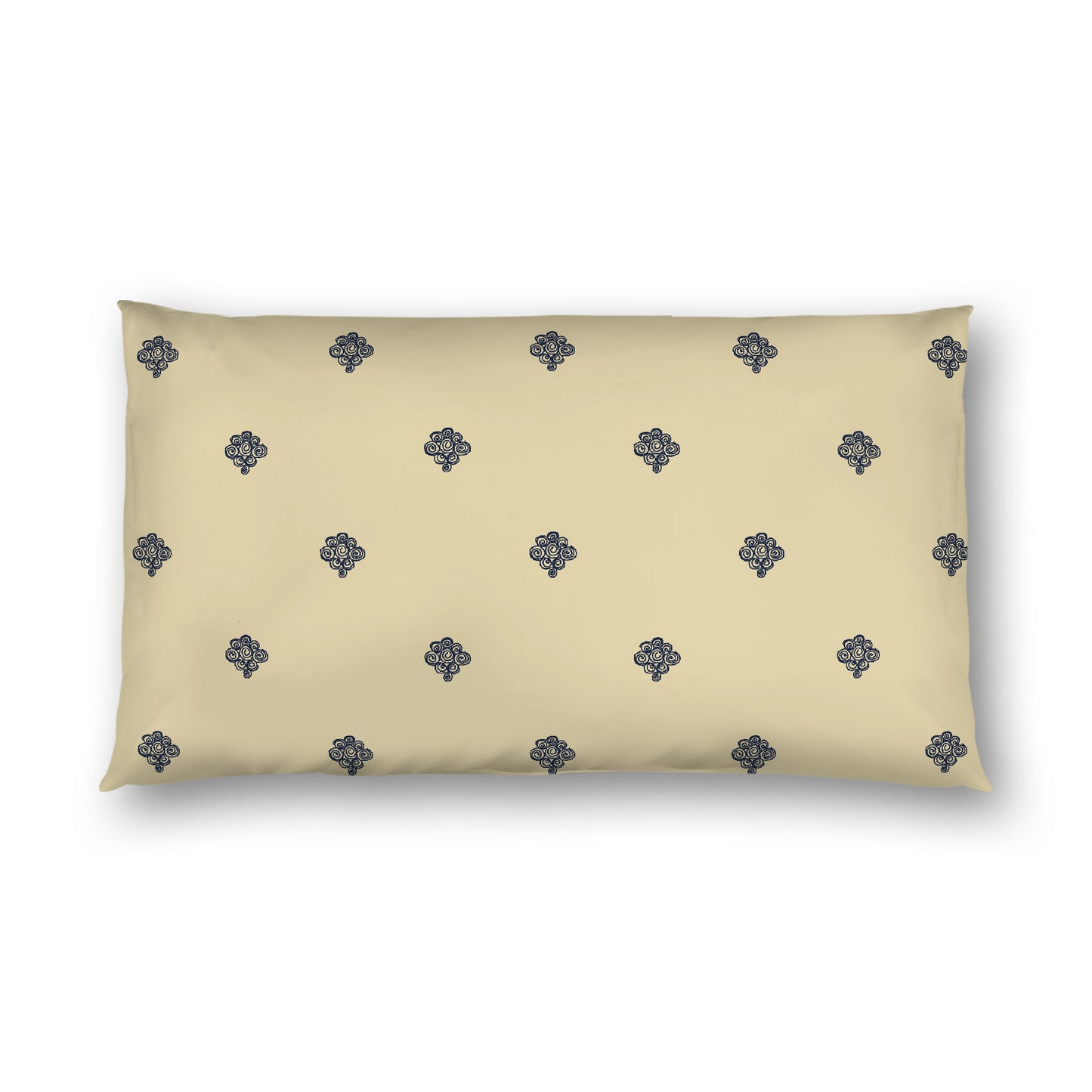 Desert Sand Cotton Sateen Pillow Sham, Navy Blue Hand-painted Swizzle Motif Print, White Reverse Side, King - 20 x 36 inches