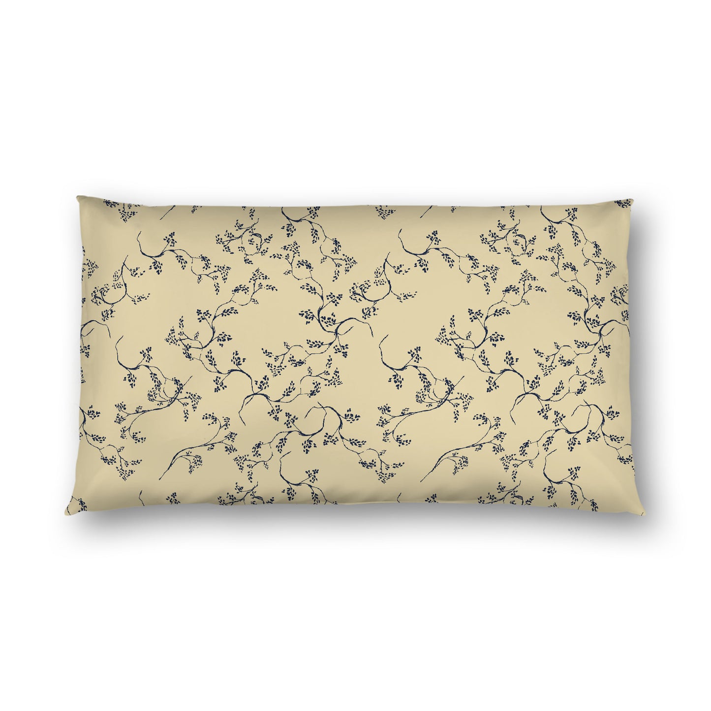 Desert Sand Cotton Sateen Pillow Sham, Navy Blue Hand-painted Vine Print, White Reverse Side, King - 20 x 36 inches