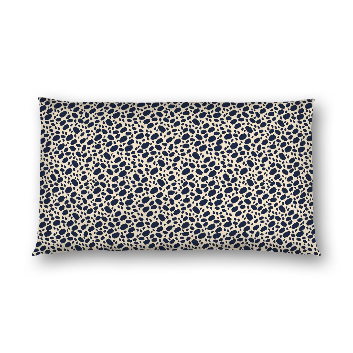 Beige Cotton Sateen Pillow Sham, Navy Blue Hand-painted Dab Motif Print, Beige Revese Side, King - 20 x 36 inches