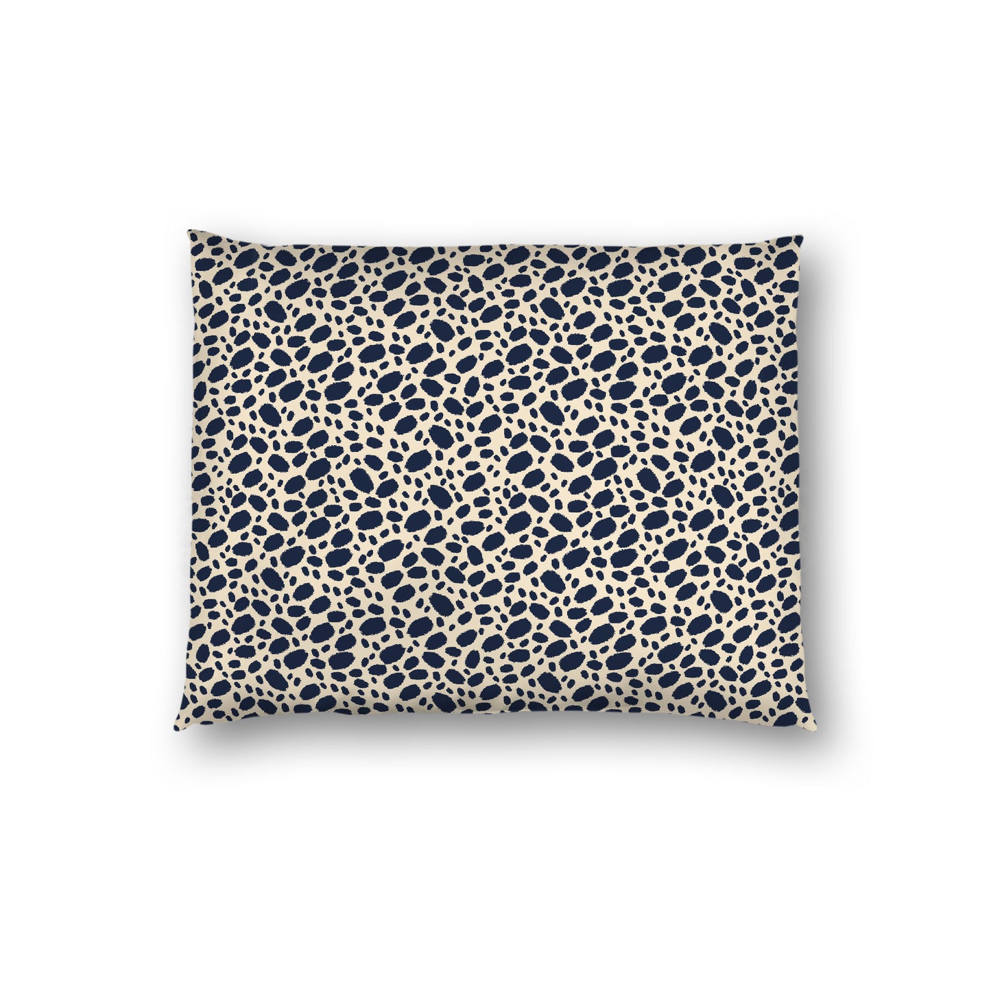 Beige Cotton Sateen Pillow Sham, Navy Blue Hand-painted Dab Motif Print, Beige Revese Side, Standard - 20 x 26 inches