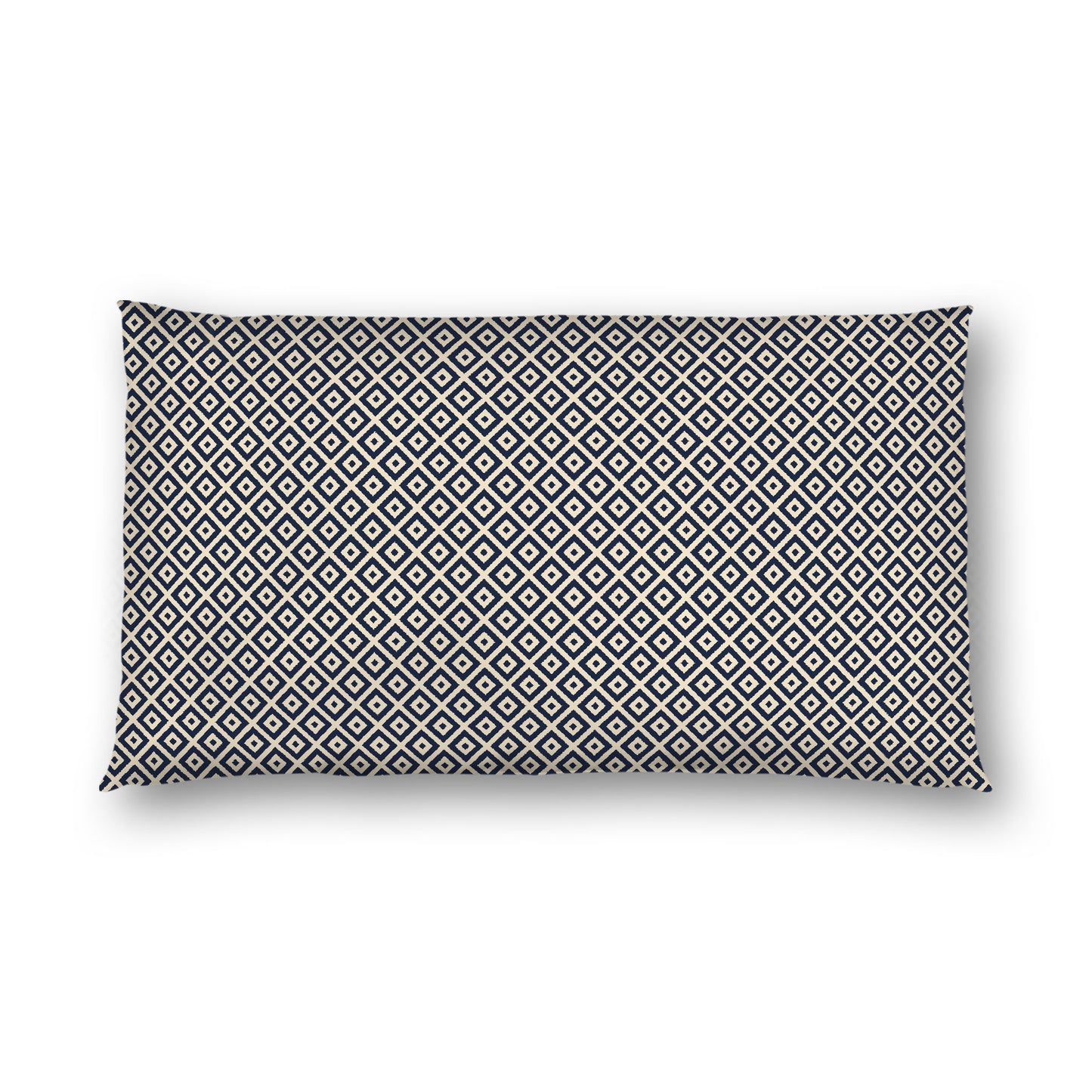 Beige Cotton Sateen Pillow Sham, Navy Blue Repeating Square Motif Print, Beige Revese Side, King - 20 x 36 inches