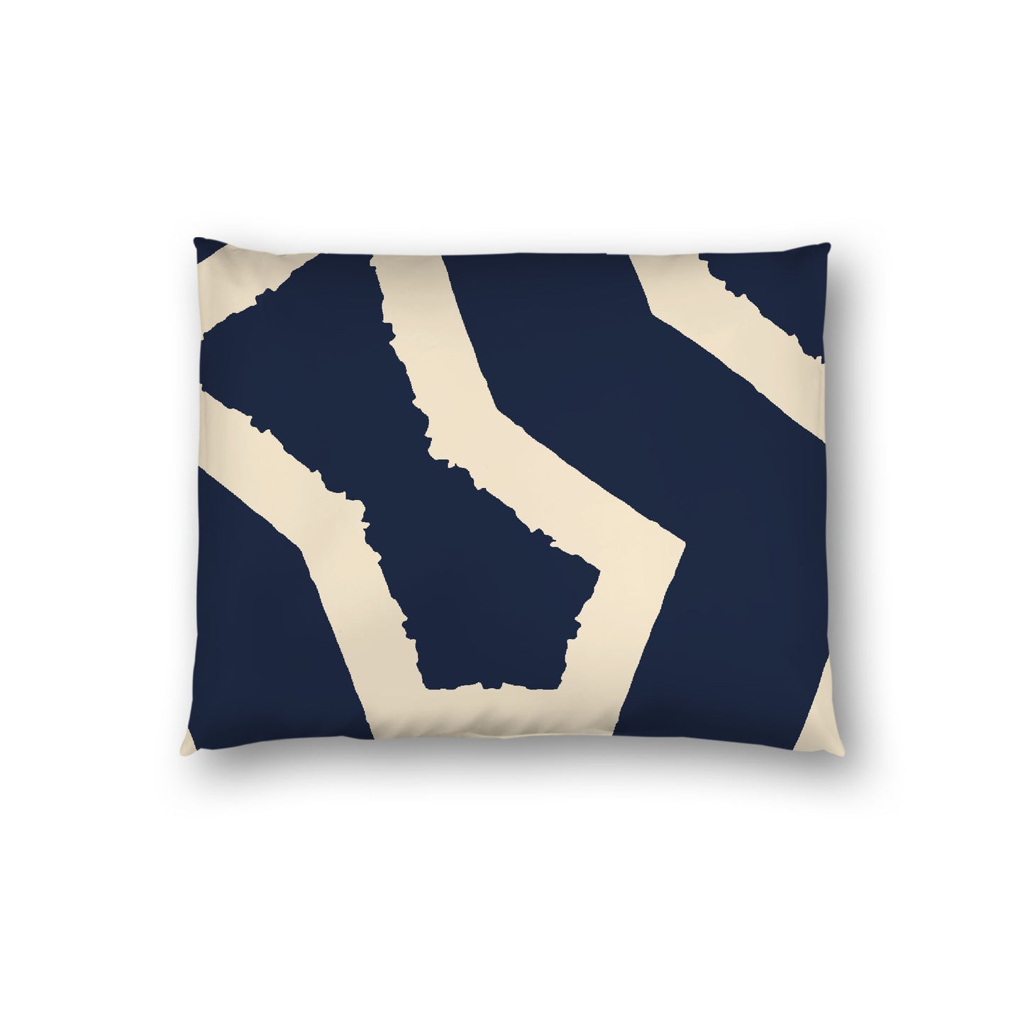 Navy Blue Cotton Sateen Sham, Bold Beige Graphic on Front, White Reverse Side, Standard - 20 x 26 inches