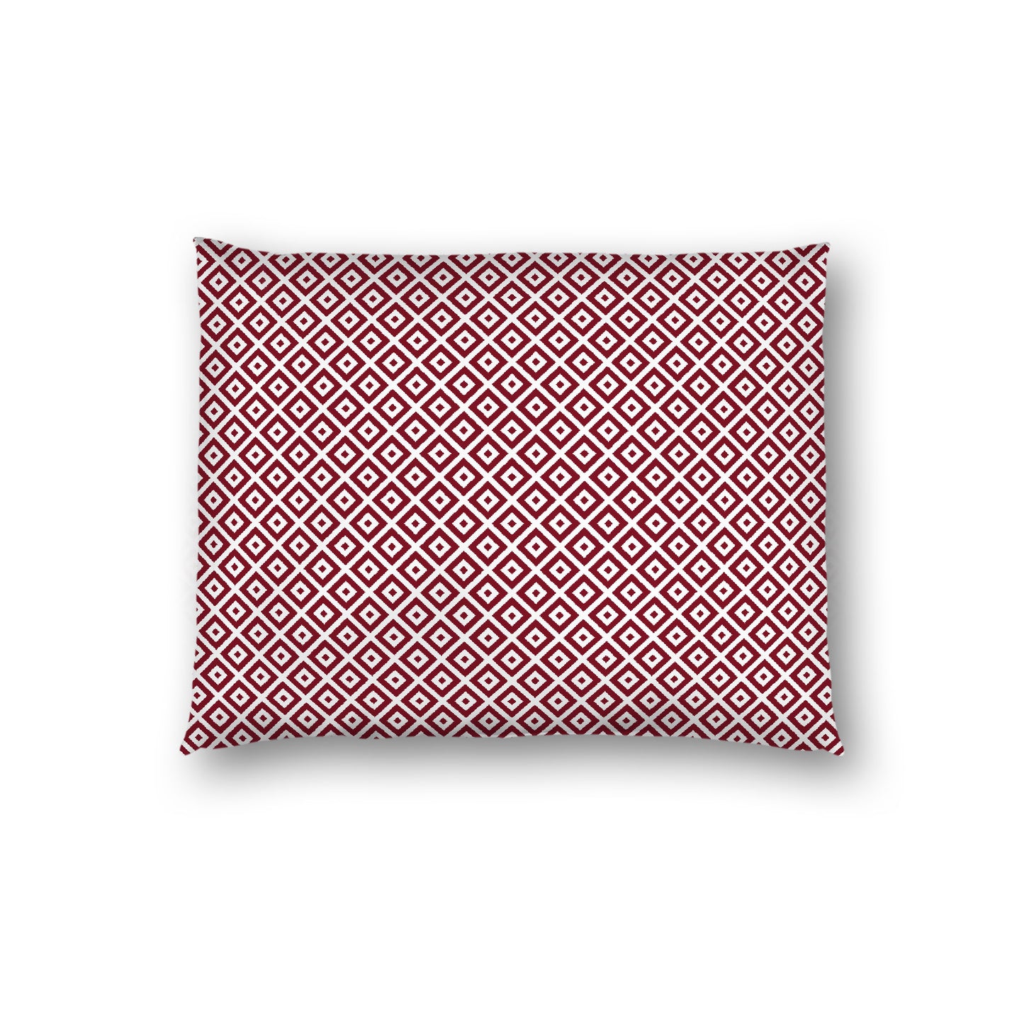 Off-White Cotton Sateen Pillow Sham, Burgundy Red Repeating Square Motif Print, Off-White Revese Side, Standard (width x length) 20 x 26 inches / 51 x 66 cm