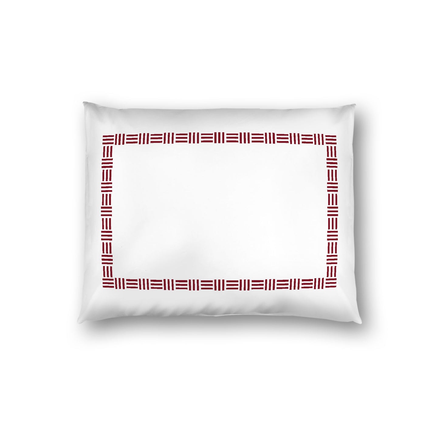 Off-White Cotton Sateen Pillow Sham, Burgundy Red Single Weave Motif Print, Classic Border, White Reverse Side, Standard (width x length) 20 x 26 inches / 51 x 66 cm