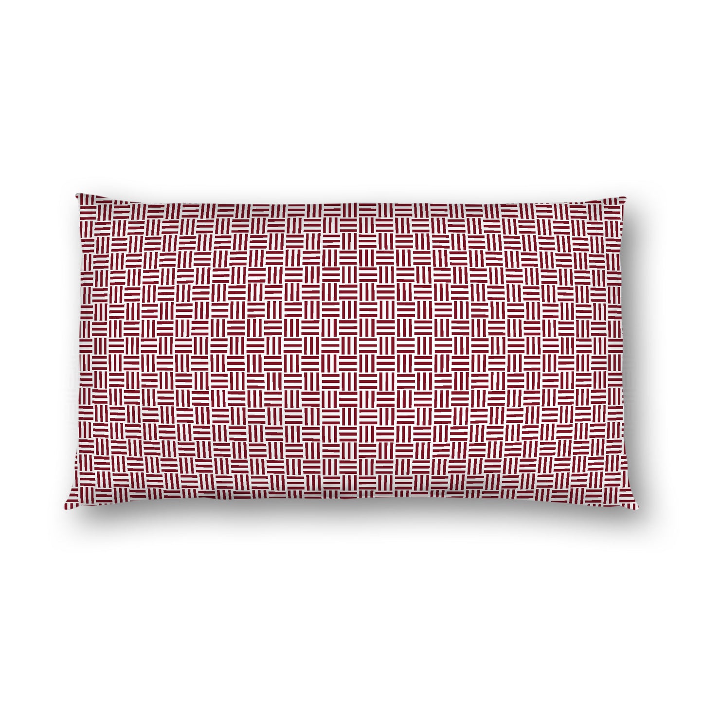 Off-White Cotton Sateen Pillow Sham, Burgundy Red Single Weave Motif Print, White Reverse Side, King (width x length) 20 x 36 inches / 51 x 91 cm