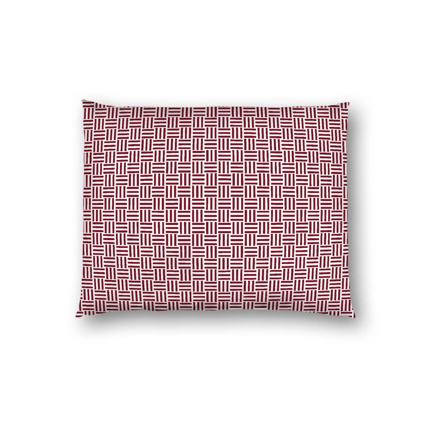 Off-White Cotton Sateen Pillow Sham, Burgundy Red Single Weave Motif Print, White Reverse Side, Standard (width x length) 20 x 26 inches / 51 x 66 cm