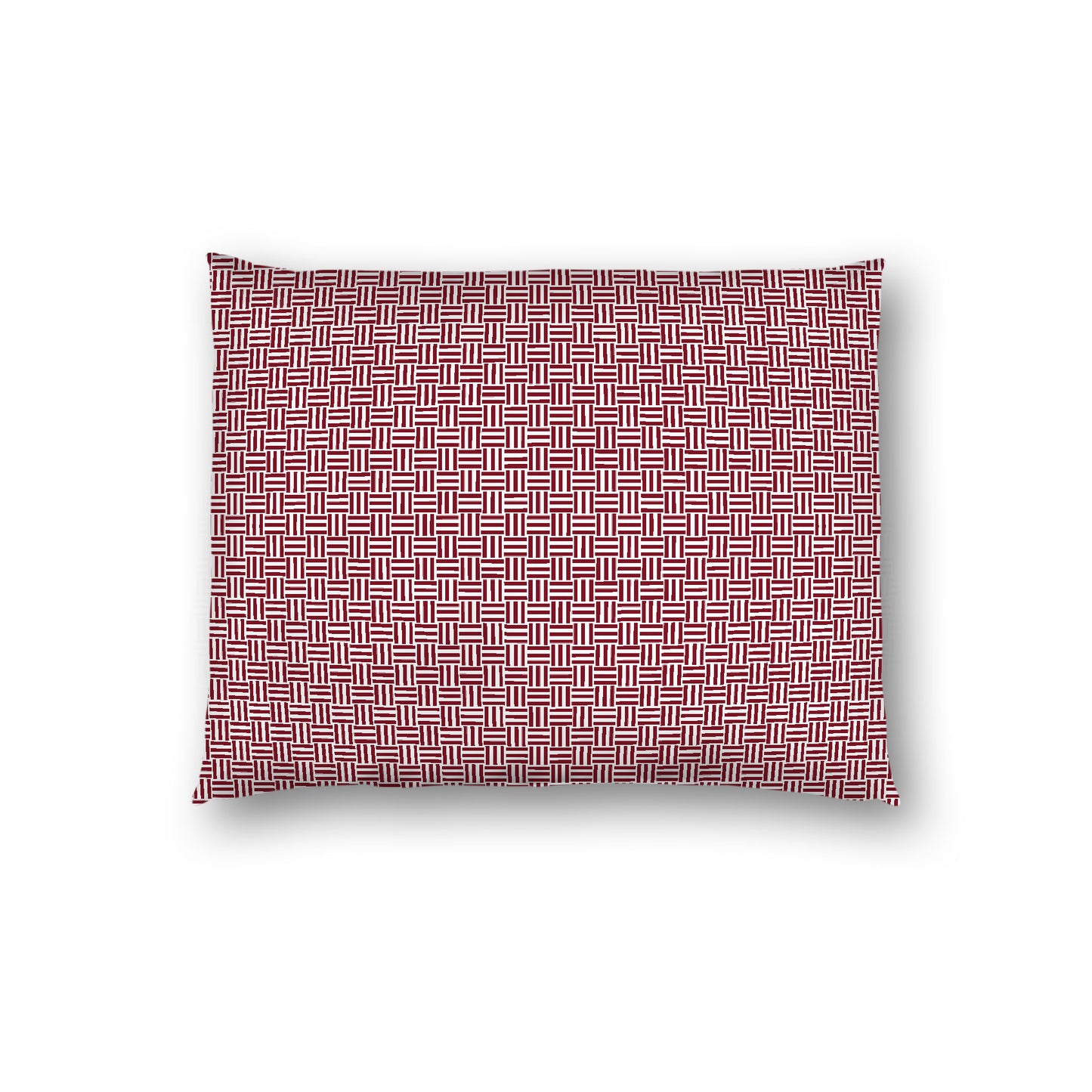 Off-White Cotton Sateen Pillow Sham, Burgundy Red Double Weave Motif Print, White Reverse Side, Standard (width x length) 20 x 26 inches / 51 x 66 cm