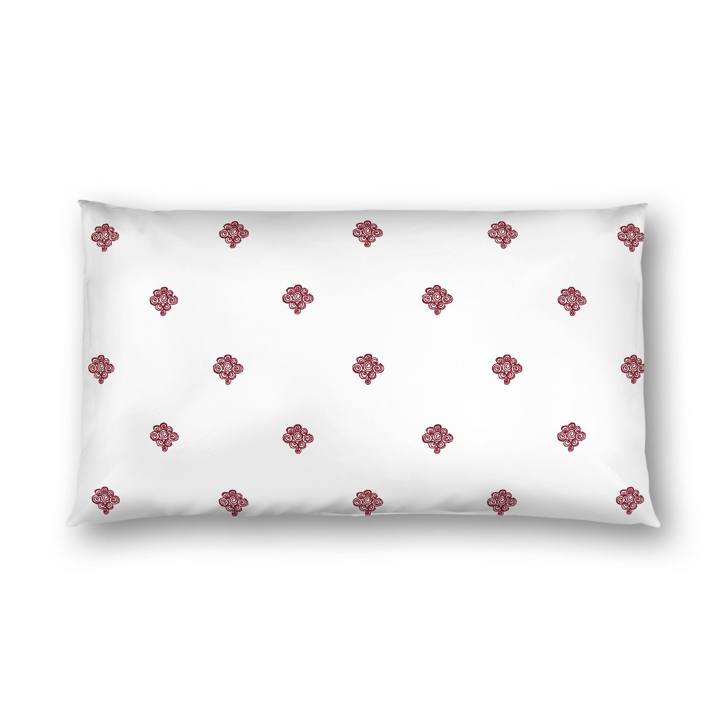 Off-White Cotton Sateen Pillow Sham, Burgundy Red Hand-painted Swizzle Motif Print, White Reverse Side, King (width x length) 20 x 36 inches / 51 x 91 cm
