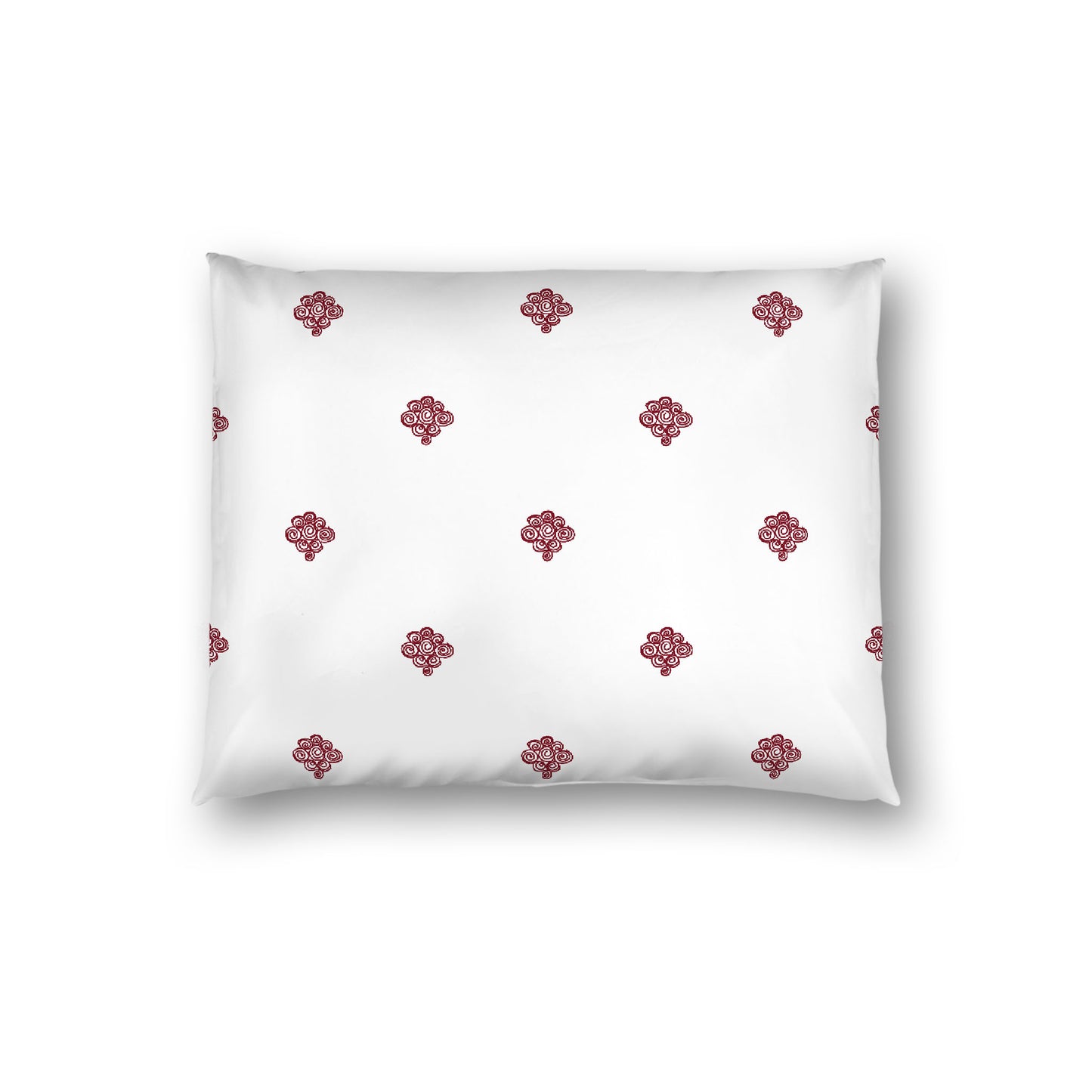 Off-White Cotton Sateen Pillow Sham, Burgundy Red Hand-painted Swizzle Motif Print, White Reverse Side, Standard (width x length) 20 x 26 inches / 51 x 66 cm