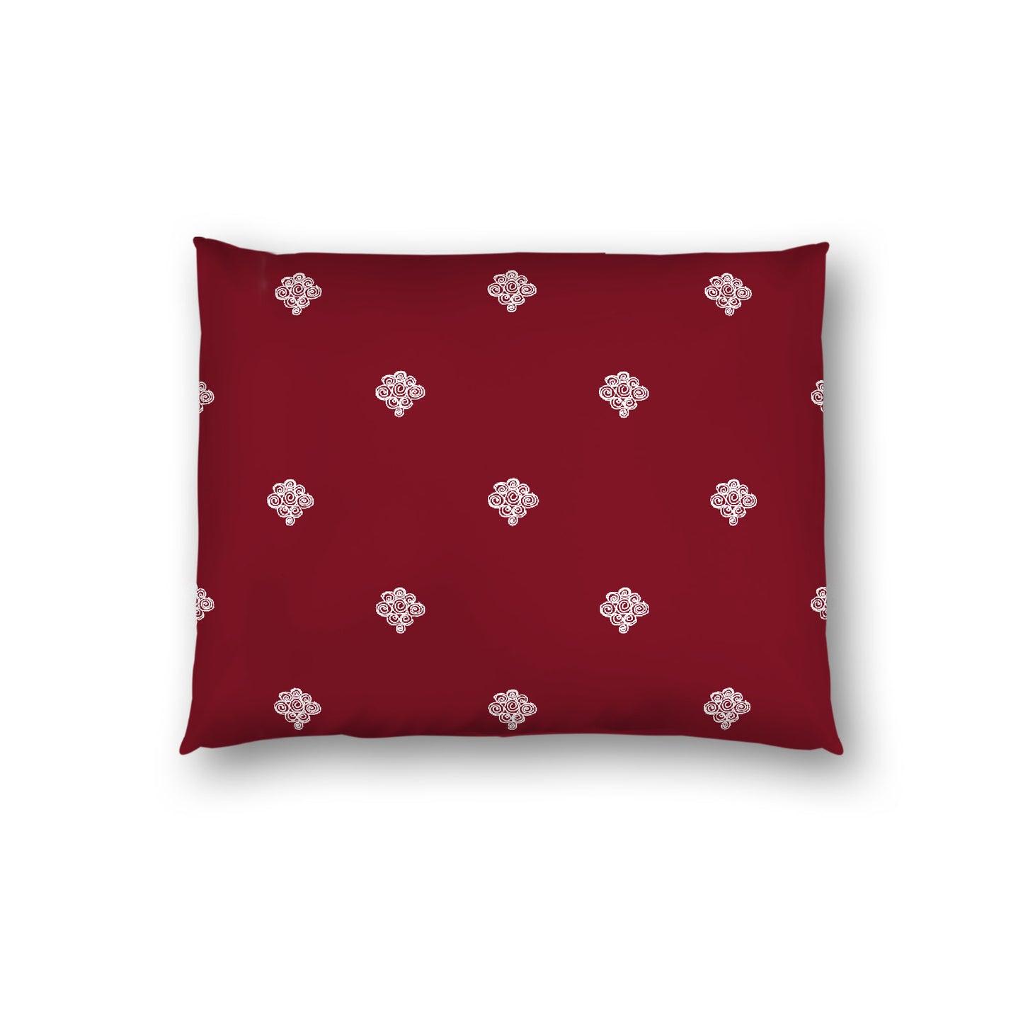 Burgundy Red Cotton Sateen Pillow Sham, Off-White Hand-painted Swizzle Motif Print, White Reverse Side, Standard (width x length) 20 x 26 inches / 51 x 66 cm