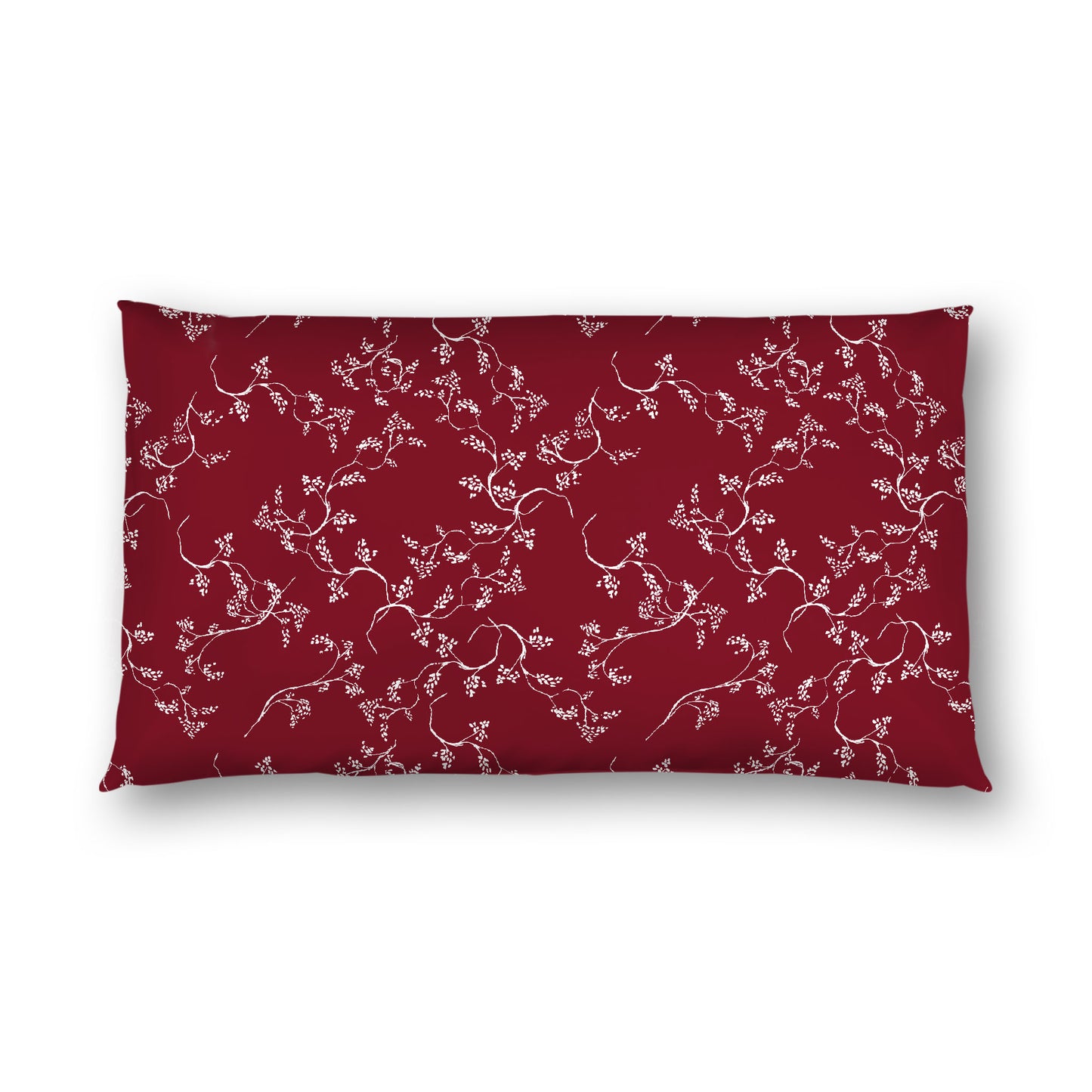 Burgundy Red Cotton Sateen Pillow Sham, Off-White Vine Print on Front, White Reverse Side, King (width x length) 20 x 36 inches / 51 x 91 cm