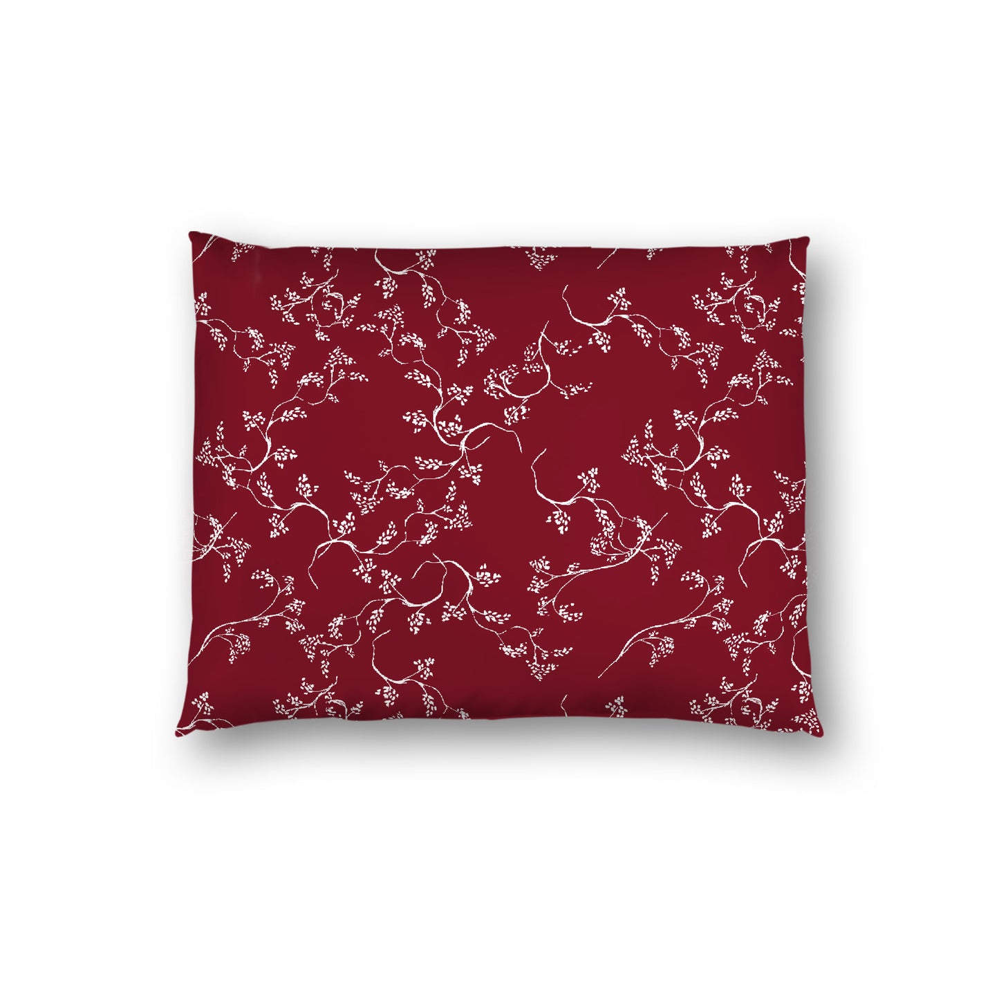 Burgundy Red Cotton Sateen Pillow Sham, Off-White Vine Print on Front, White Reverse Side, Standard (width x length) 20 x 26 inches / 51 x 66 cm