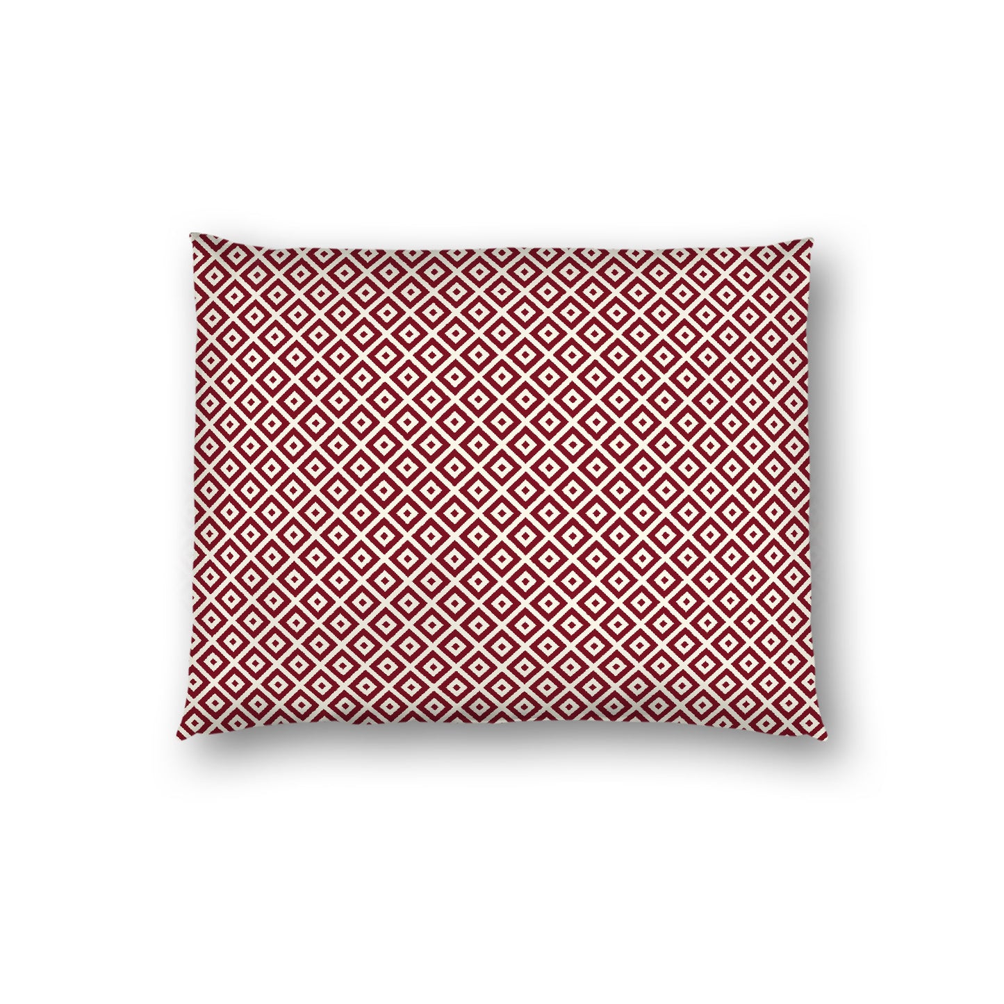 Pale Cream Cotton Sateen Pillow Sham, Burgundy Red Repeating Square Motif Print, Pale Cream Revese Side, Standard - 20 x 26 inches