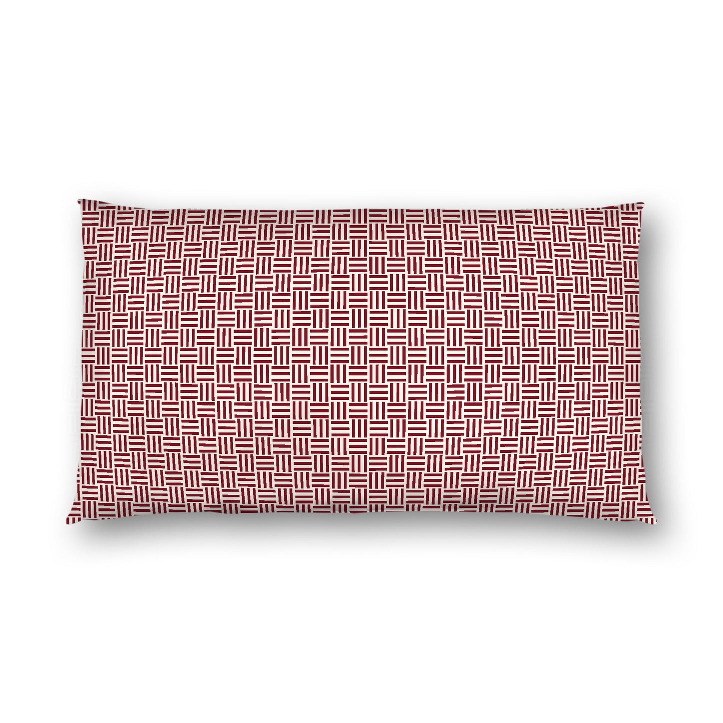 Pale Cream Cotton Sateen Pillow Sham, Burgundy Red Single Weave Motif Print, White Reverse Side, King - 20 x 36 inches