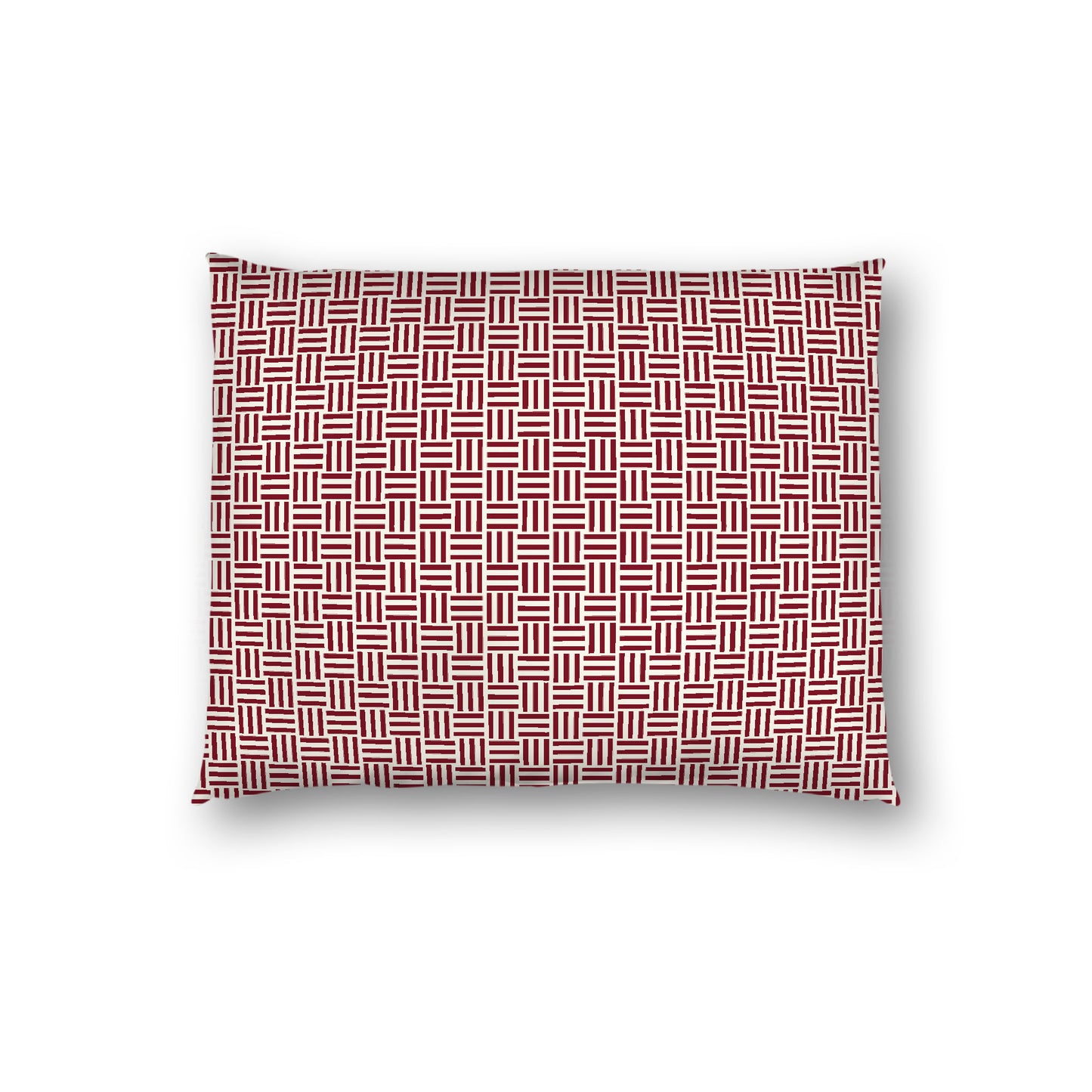 Pale Cream Cotton Sateen Pillow Sham, Burgundy Red Single Weave Motif Print, White Reverse Side, Standard - 20 x 26 inches