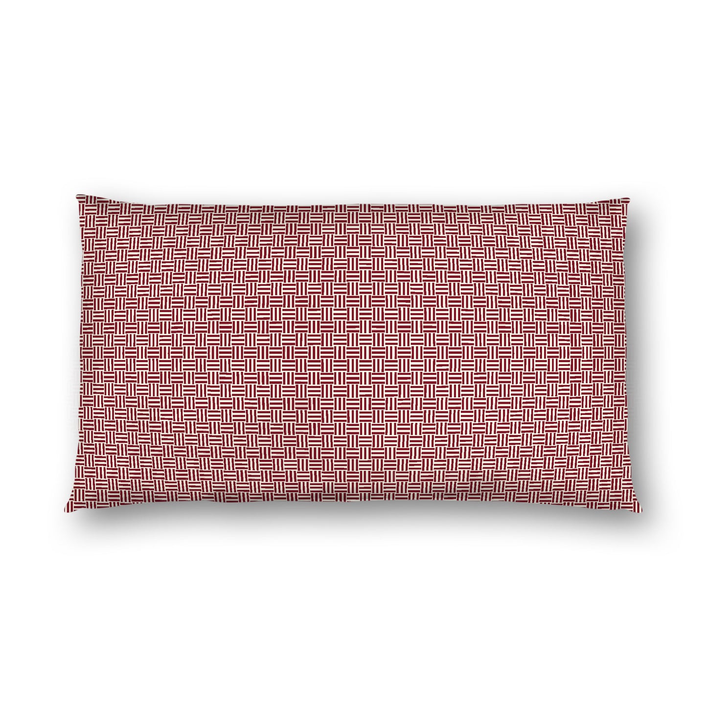 Pale Cream Cotton Sateen Pillow Sham, Burgundy Red Double Weave Motif Print, White Reverse Side, King - 20 x 36 inches
