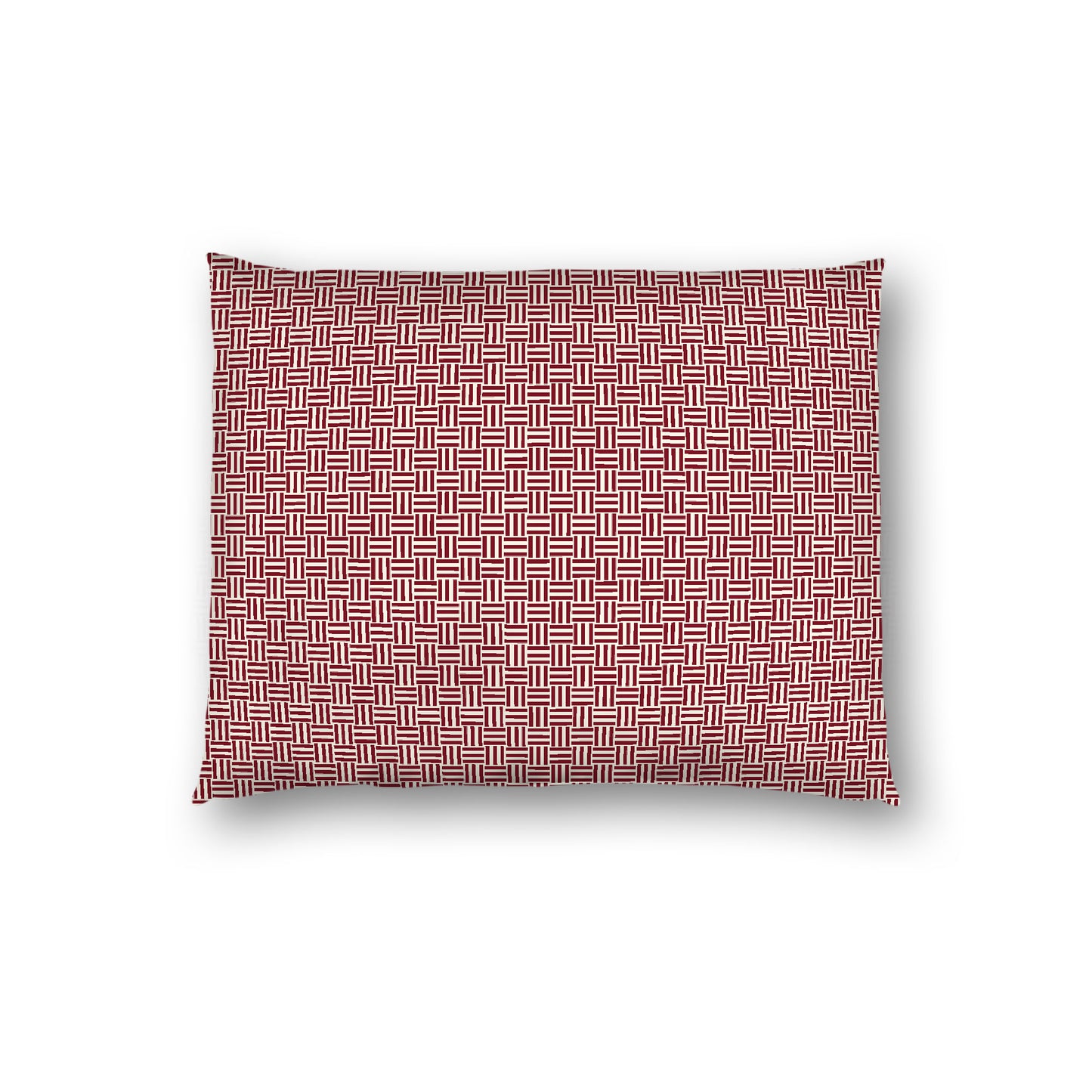 Pale Cream Cotton Sateen Pillow Sham, Burgundy Red Double Weave Motif Print, White Reverse Side, Standard - 20 x 26 inches