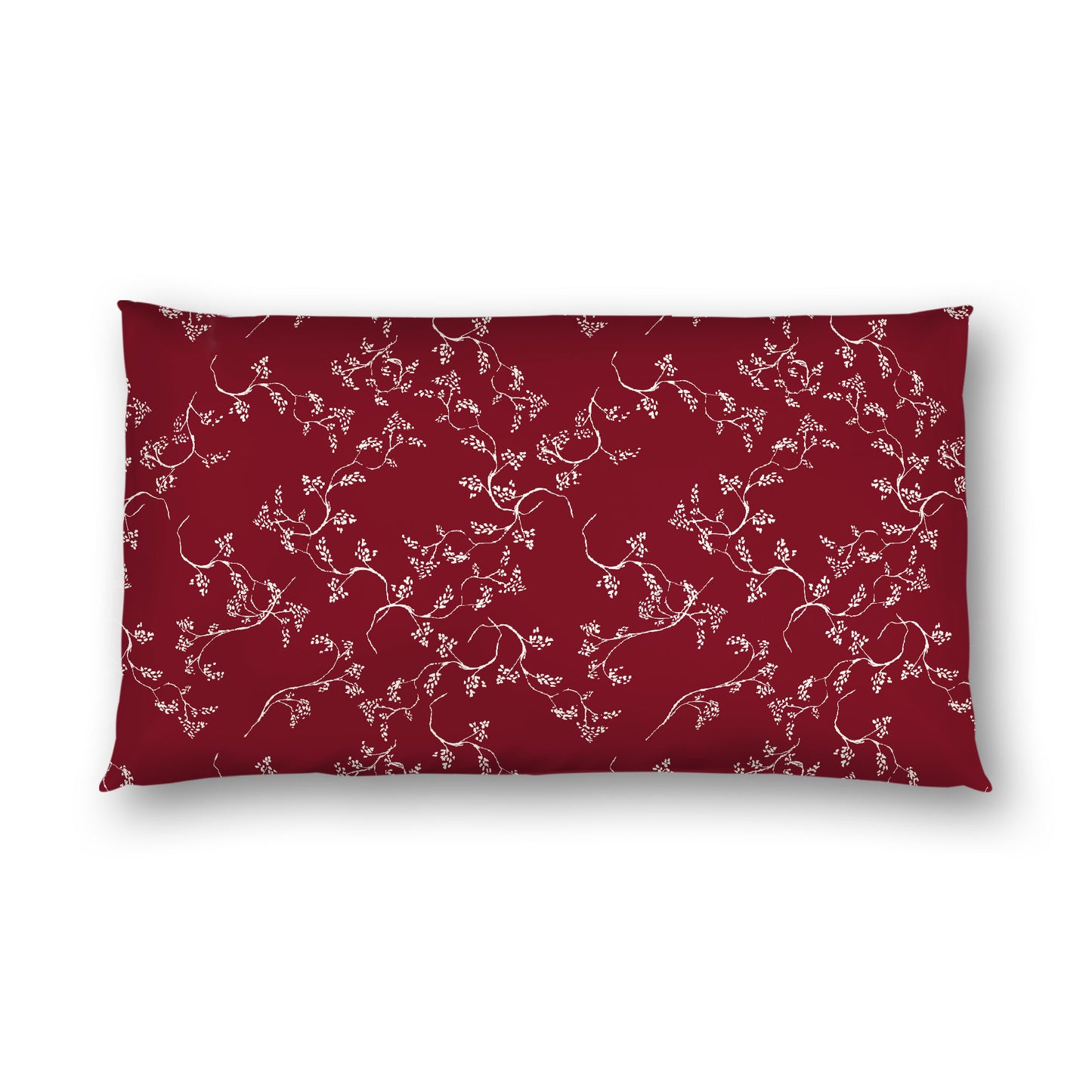 Burgundy Red Cotton Sateen Pillow Sham, Pale Cream Vine Print on Front, White Reverse Side, King - 20 x 36 inches