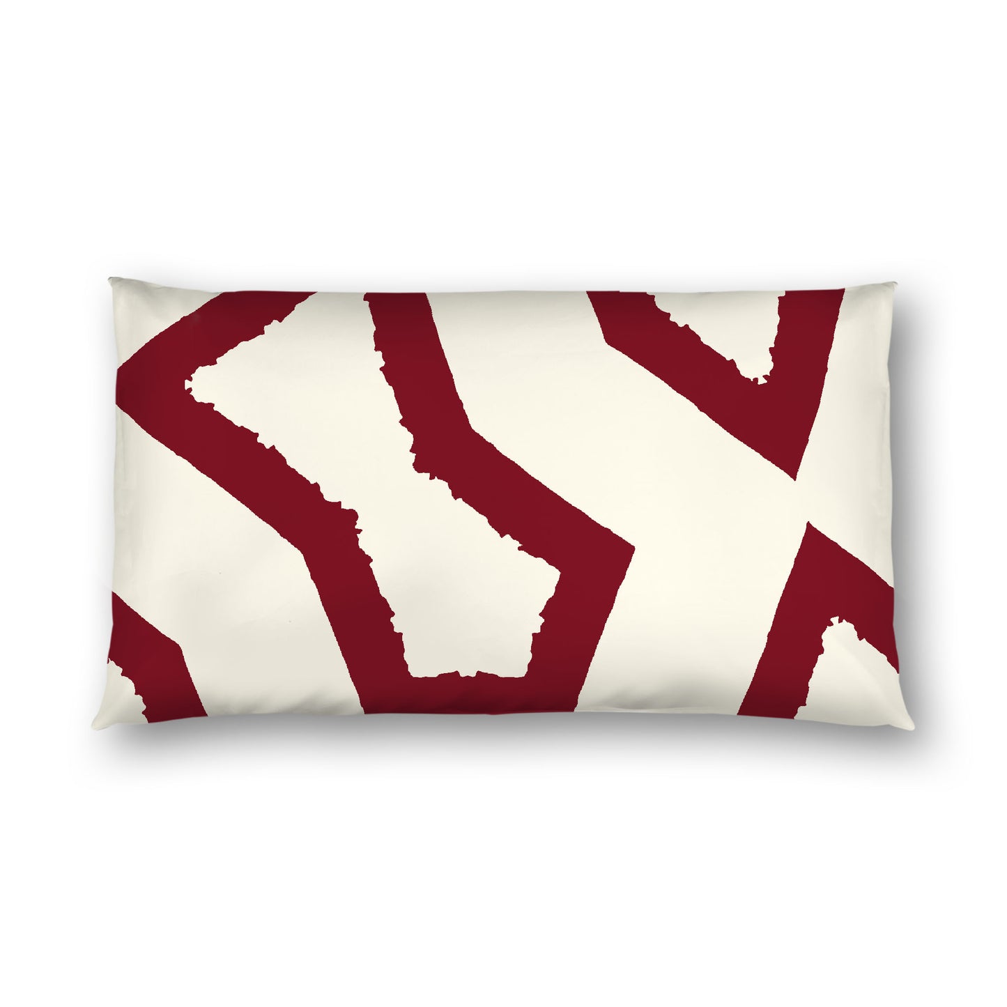 Pale Cream Cotton Sateen Sham, Bold Burgundy Red Graphic on Front, White Reverse Side, King - 20 x 36 inches