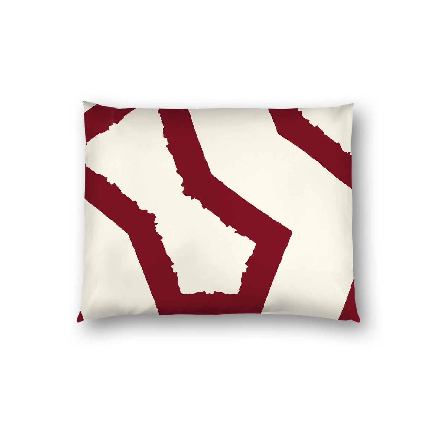 Pale Cream Cotton Sateen Sham, Bold Burgundy Red Graphic on Front, White Reverse Side, Standard - 20 x 26 inches