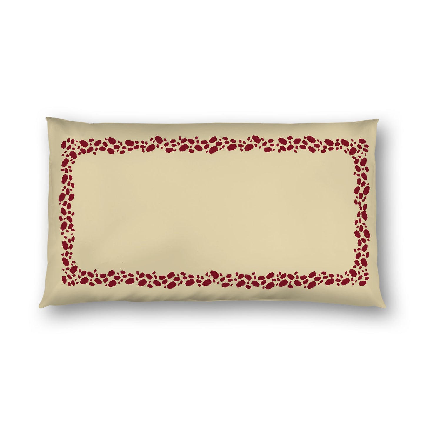 Desert Sand Cotton Sateen Pillow Sham, Burgundy Red Hand-painted Dab Motif Print, Classic Border, White Reverse Side, King - 20 x 36 inches