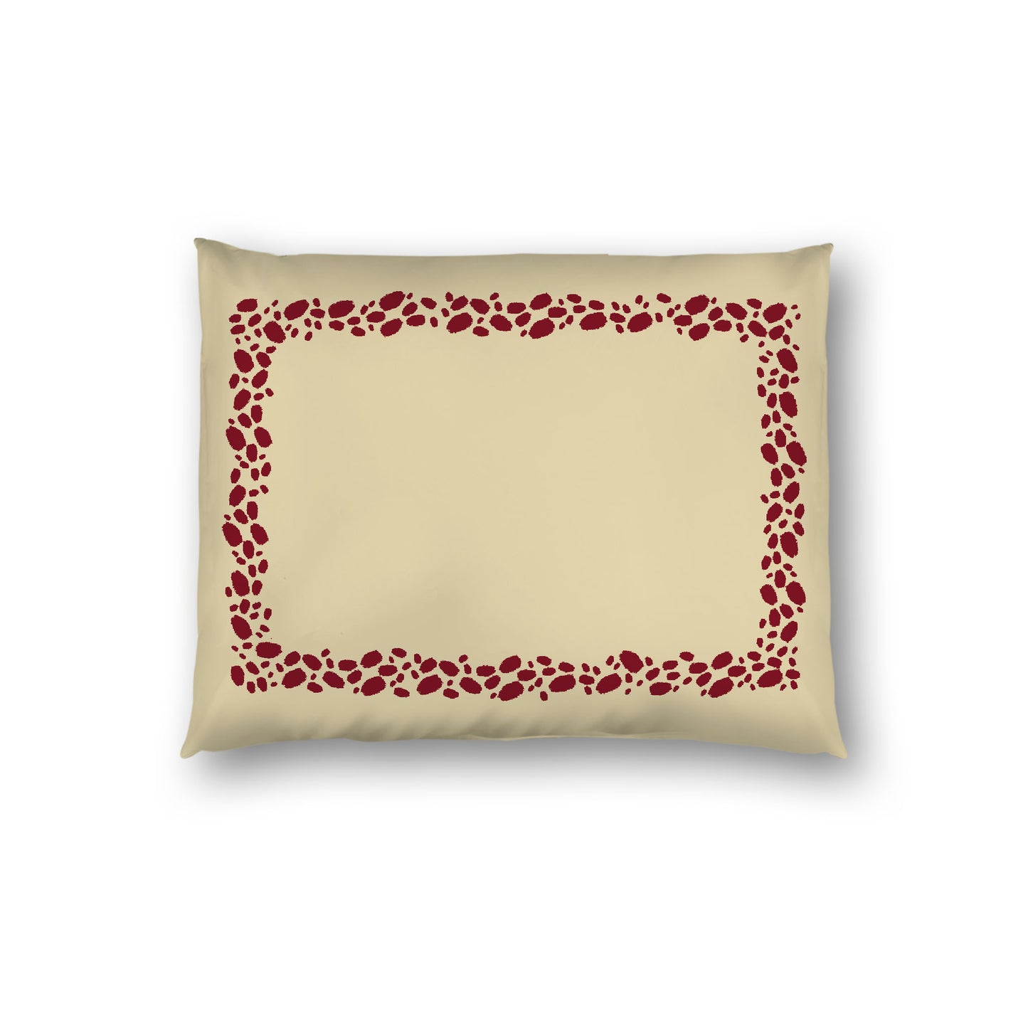 Desert Sand Cotton Sateen Pillow Sham, Burgundy Red Hand-painted Dab Motif Print, Classic Border, White Reverse Side, Standard - 20 x 26 inches