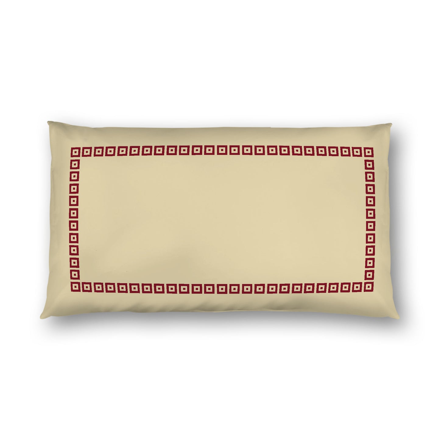 Desert Sand Cotton Sateen Pillow Sham, Burgundy Red Repeating Square Motif Print, Classic Border, White Reverse Side, King - 20 x 36 inches