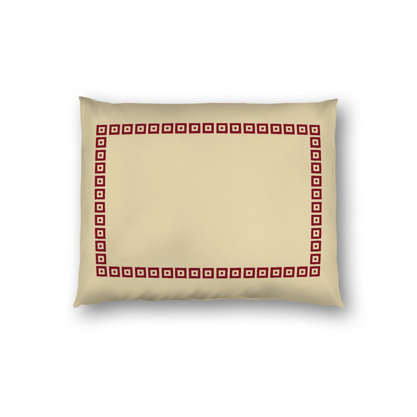 Desert Sand Cotton Sateen Pillow Sham, Burgundy Red Repeating Square Motif Print, Classic Border, White Reverse Side, Standard - 20 x 26 inches