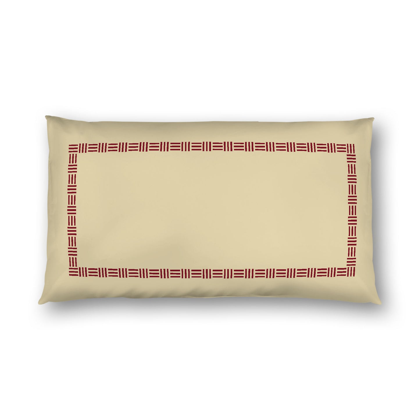 Desert Sand Cotton Sateen Pillow Sham, Burgundy Red Single Weave Motif Print, Classic Border, White Reverse Side, King - 20 x 36 inches