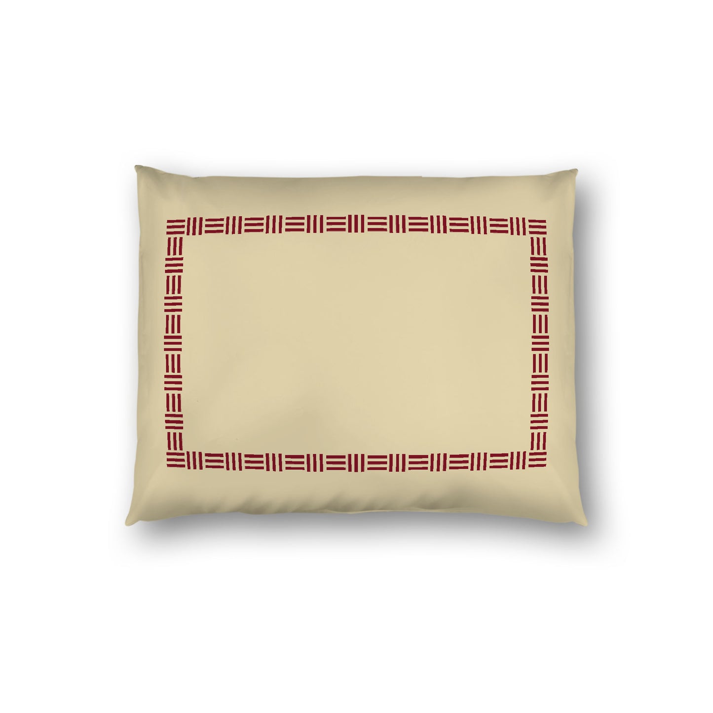 Desert Sand Cotton Sateen Pillow Sham, Burgundy Red Single Weave Motif Print, Classic Border, White Reverse Side, Standard - 20 x 26 inches