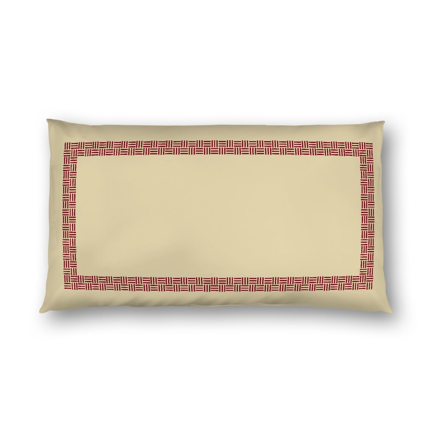 Desert Sand Cotton Sateen Pillow Sham, Burgundy Red Double Weave Motif Print, Classic Border, White Reverse Side, King - 20 x 36 inches