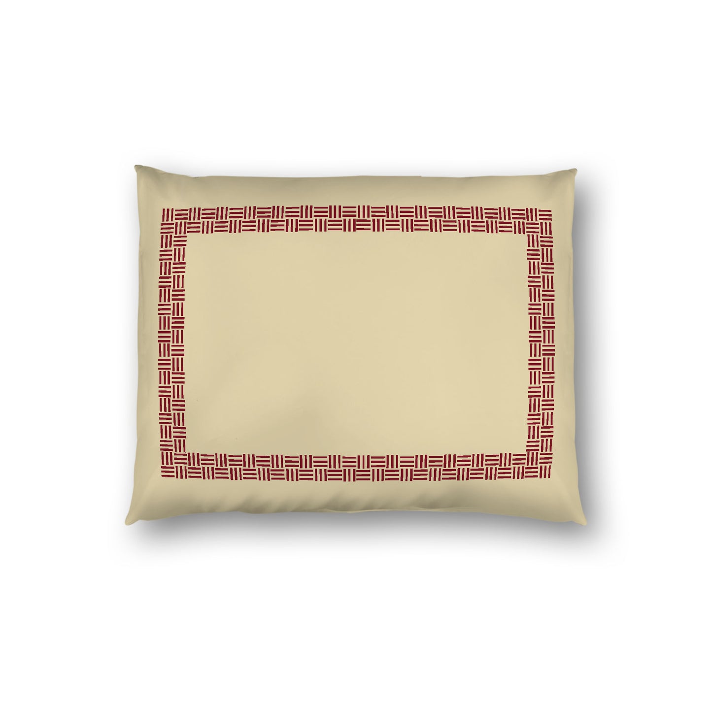 Desert Sand Cotton Sateen Pillow Sham, Burgundy Red Double Weave Motif Print, Classic Border, White Reverse Side, Standard - 20 x 26 inches