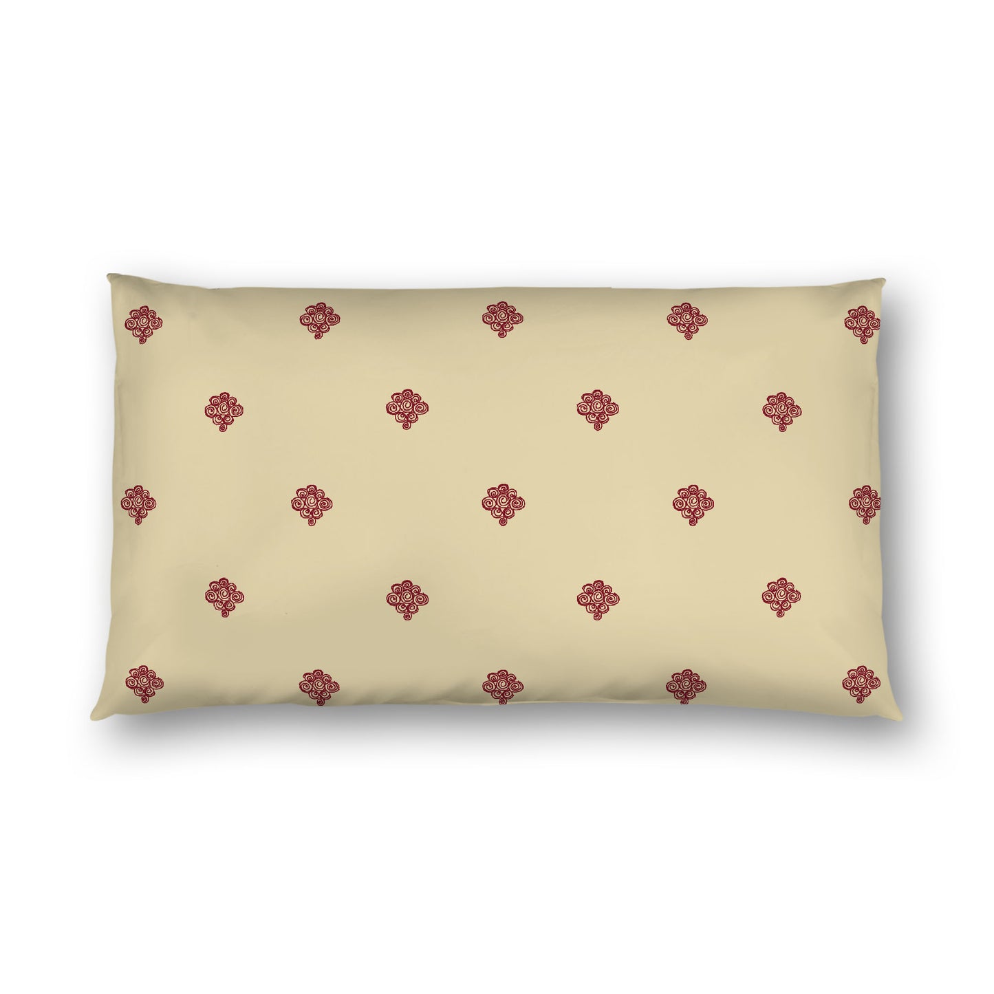 Desert Sand Cotton Sateen Pillow Sham, Burgundy Red Hand-painted Swizzle Motif Print, White Reverse Side, King - 20 x 36 inches