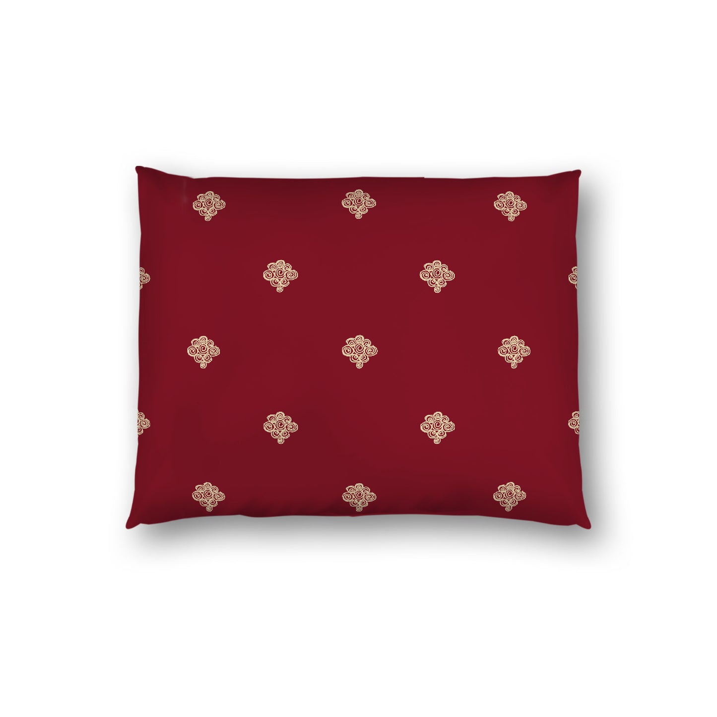 Burgundy Red Cotton Sateen Pillow Sham, Desert Sand Hand-painted Swizzle Motif Print, White Reverse Side, Standard - 20 x 26 inches