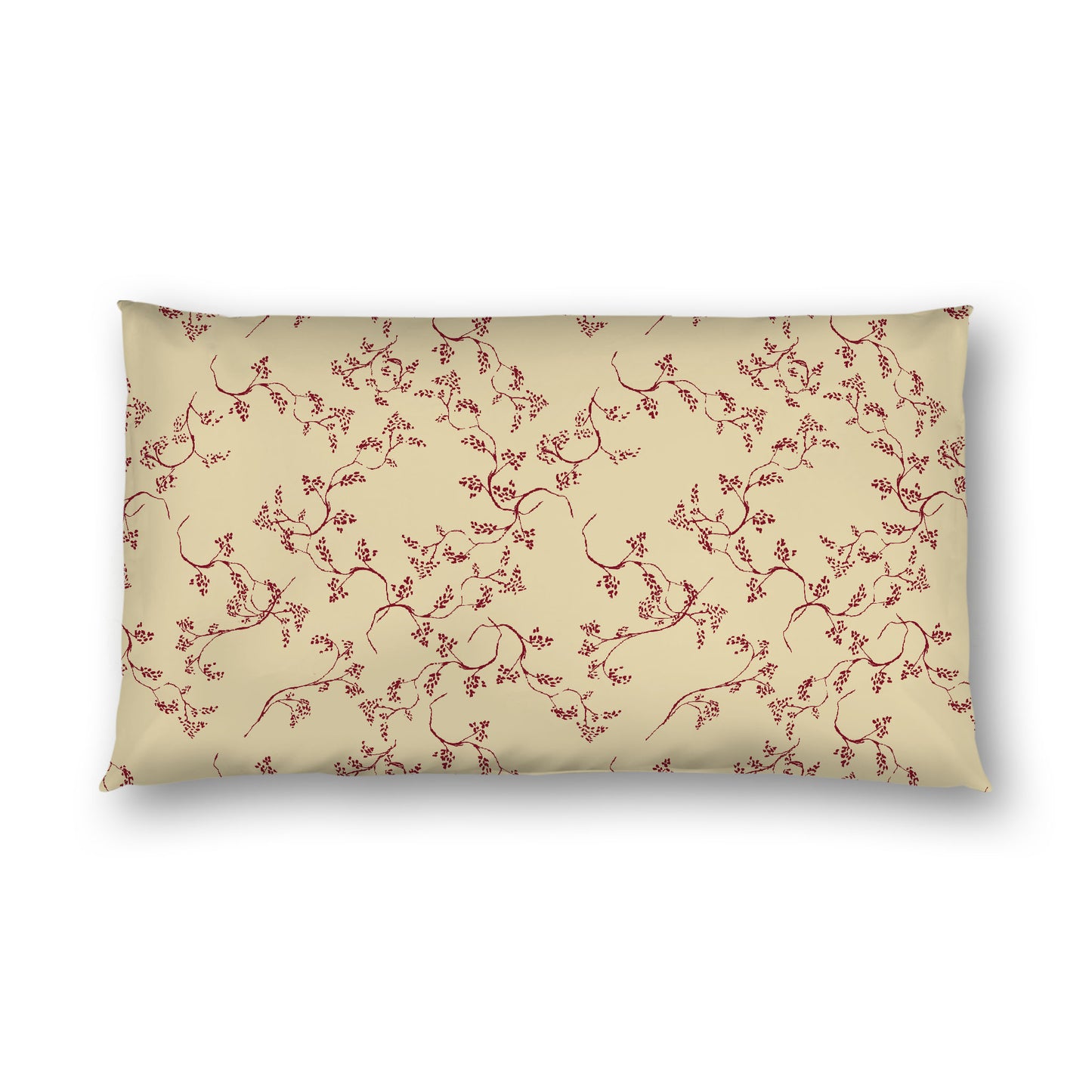 Desert Sand Cotton Sateen Pillow Sham, Burgundy Red Hand-painted Vine Print, White Reverse Side, King - 20 x 36 inches