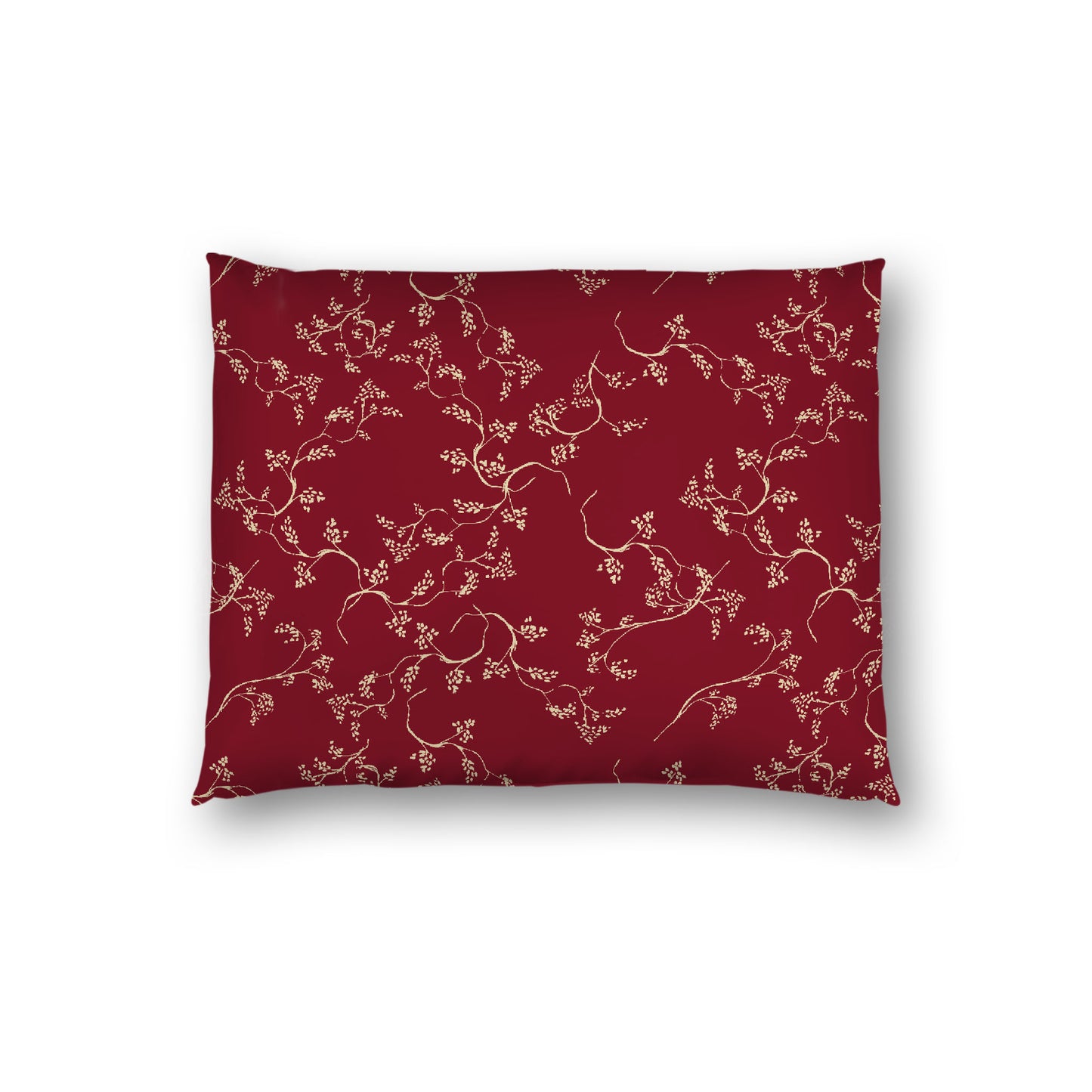 Desert Sand Cotton Sateen Pillow Sham, Burgundy Red Hand-painted Vine Print, White Reverse Side, Standard - 20 x 26 inches