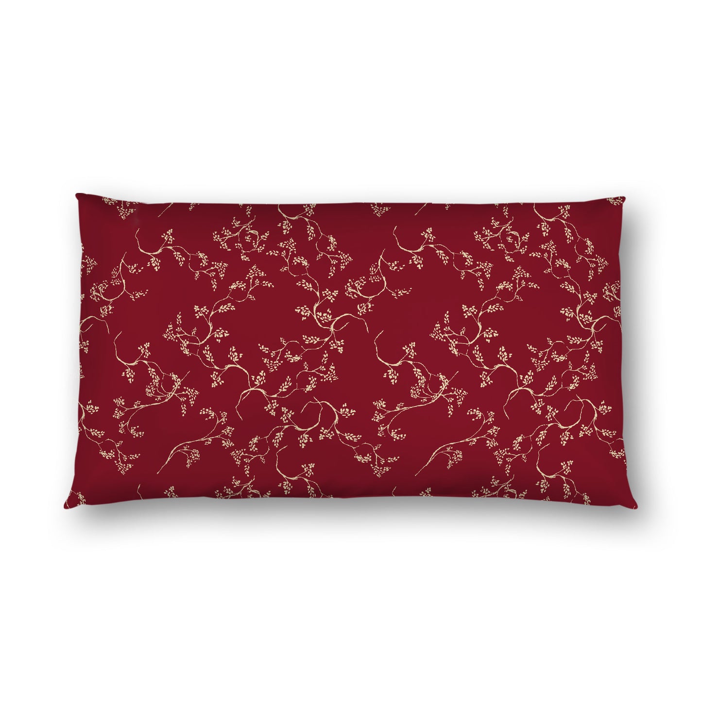 Burgundy Red Cotton Sateen Pillow Sham, Desert Sand Vine Print on Front, White Reverse Side, King - 20 x 36 inches