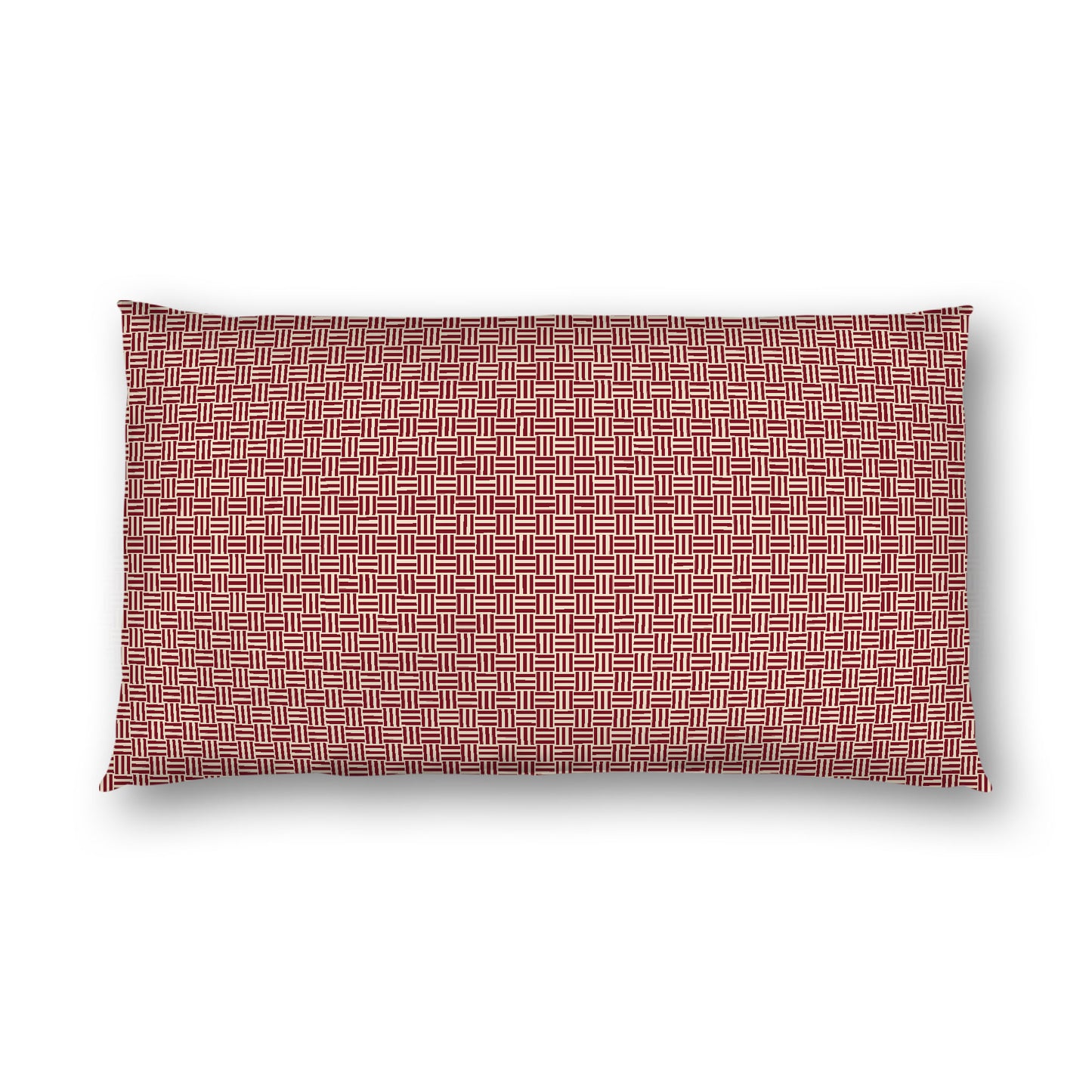 Beige Cotton Sateen Pillow Sham, Burgundy Red Double Weave Motif Print, White Reverse Side, King - 20 x 36 inches