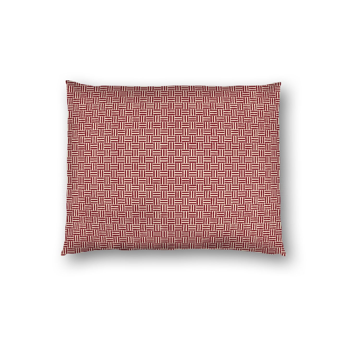 Beige Cotton Sateen Pillow Sham, Burgundy Red Double Weave Motif Print, White Reverse Side, Standard - 20 x 26 inches