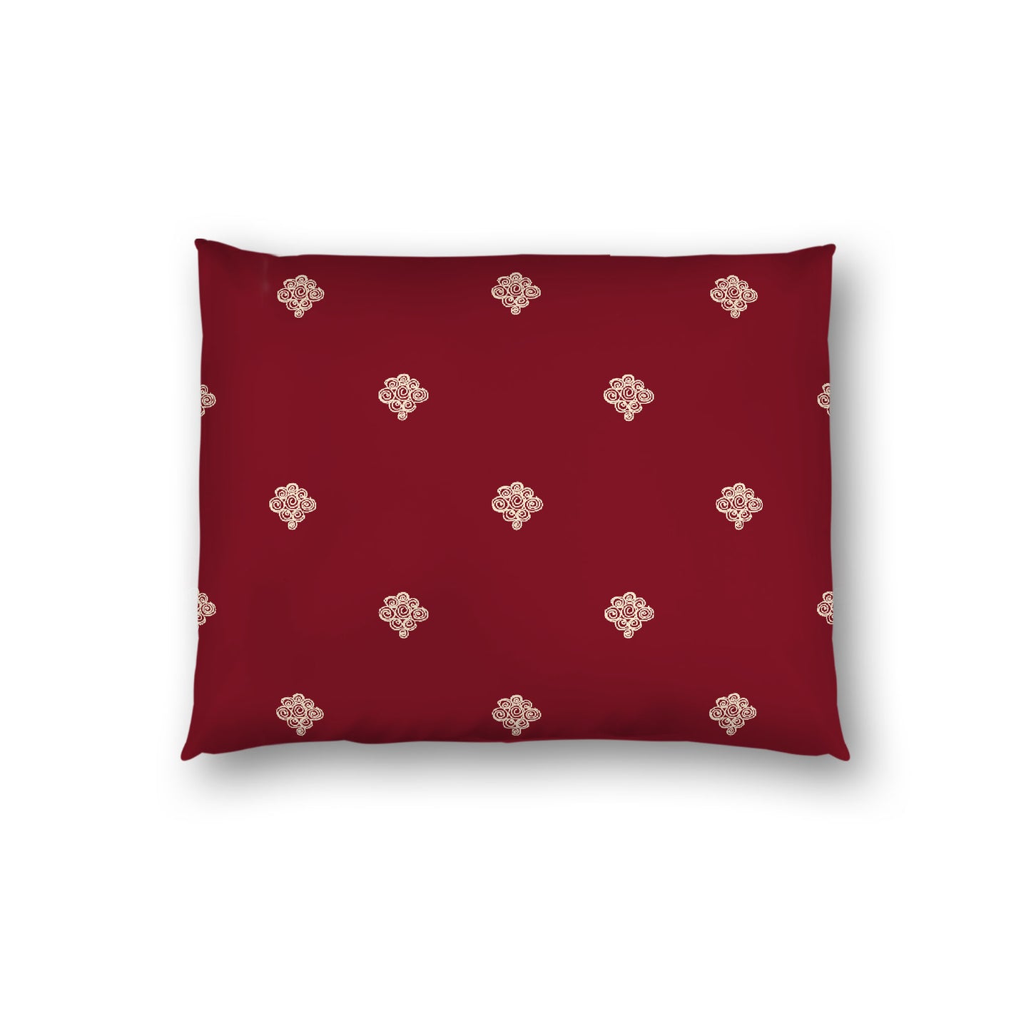 Burgundy Red Cotton Sateen Pillow Sham, Beige Hand-painted Swizzle Motif Print, White Reverse Side, Standard - 20 x 26 inches