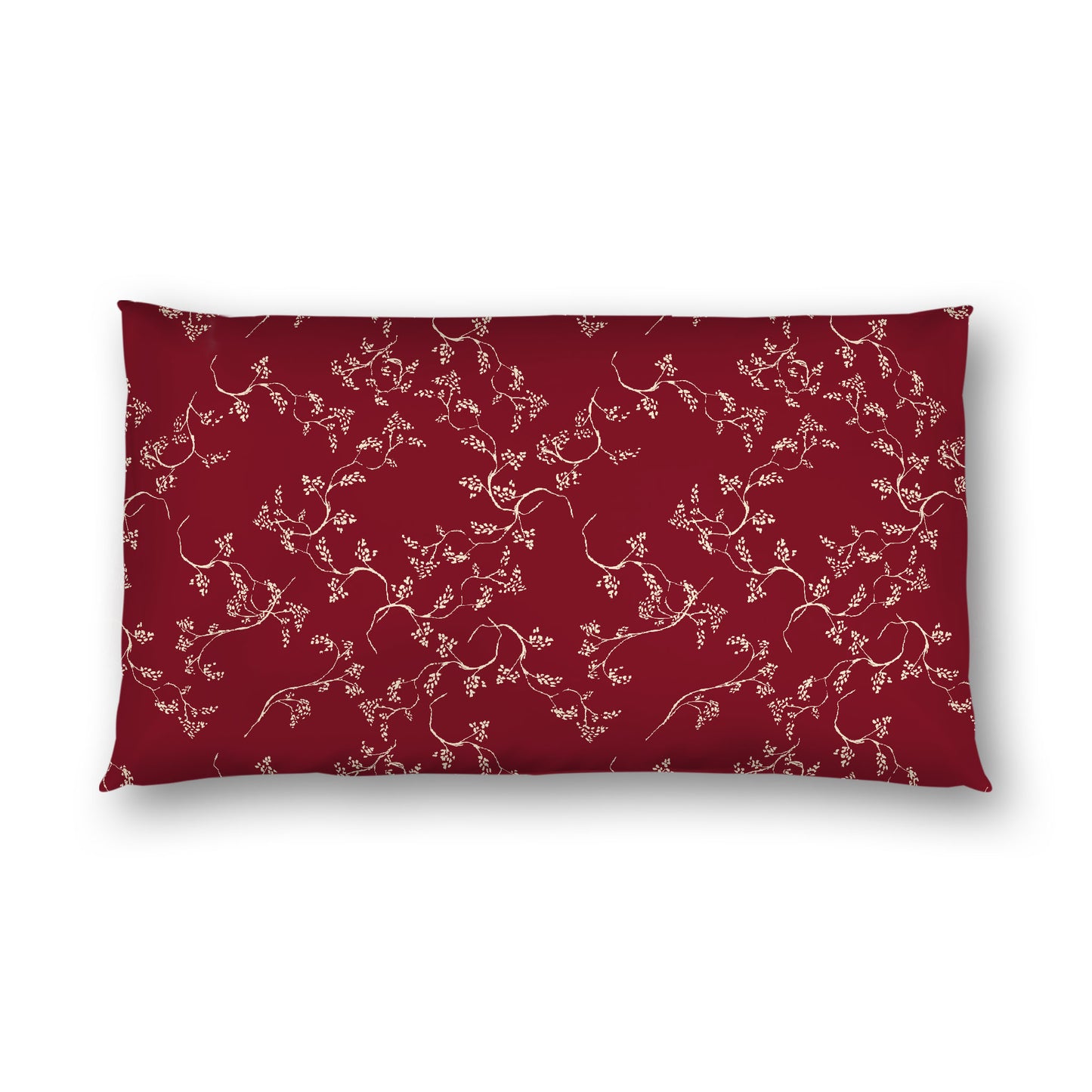 Burgundy Red Cotton Sateen Pillow Sham, Beige Vine Print on Front, White Reverse Side, King - 20 x 36 inches