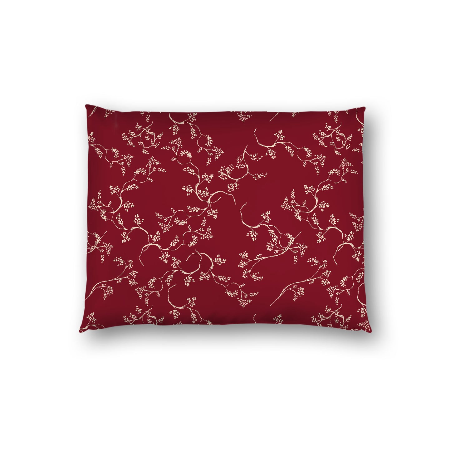 Burgundy Red Cotton Sateen Pillow Sham, Beige Vine Print on Front, White Reverse Side, Standard - 20 x 26 inches