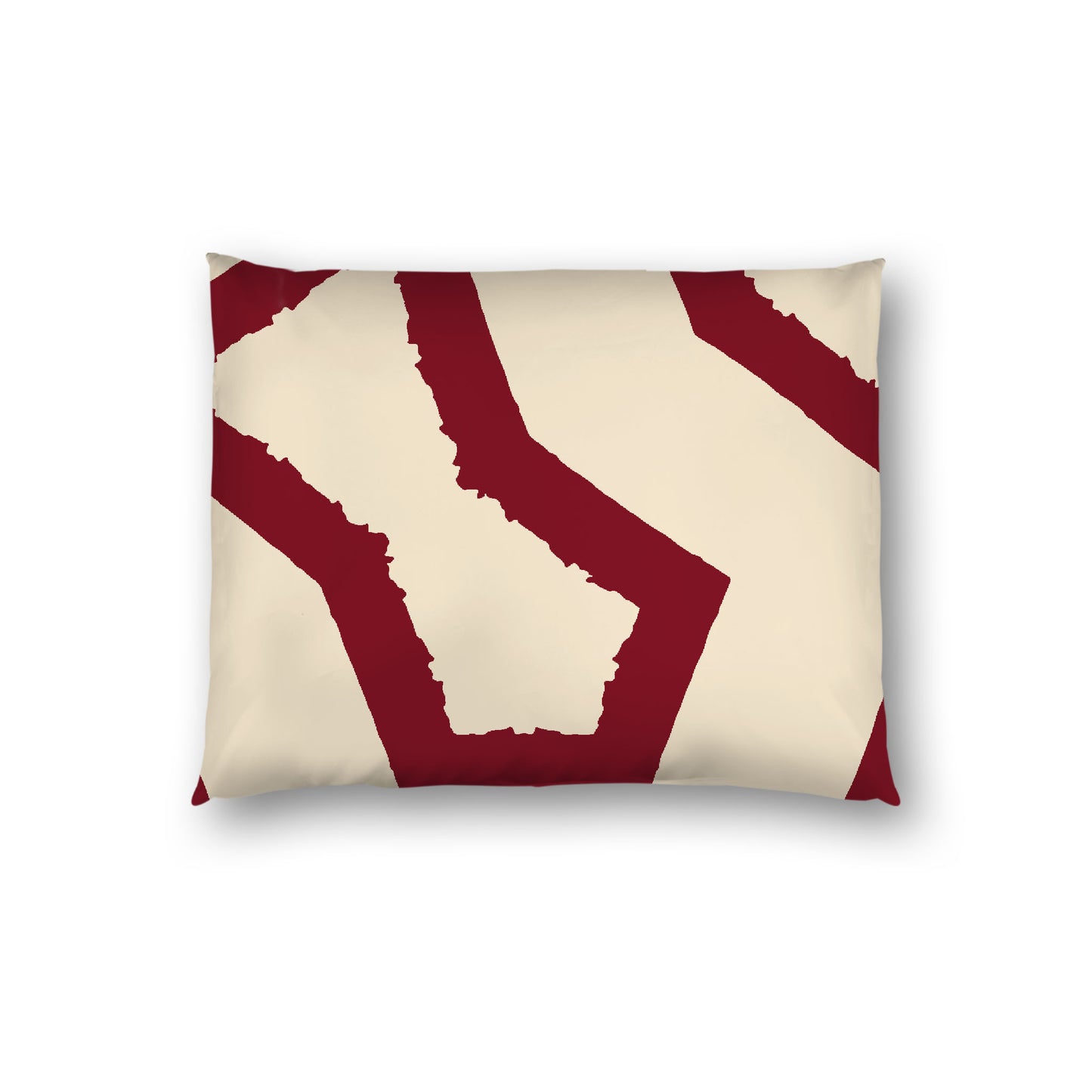 Beige Cotton Sateen Sham, Bold Burgundy Red Graphic on Front, White Reverse Side, Standard - 20 x 26 inches