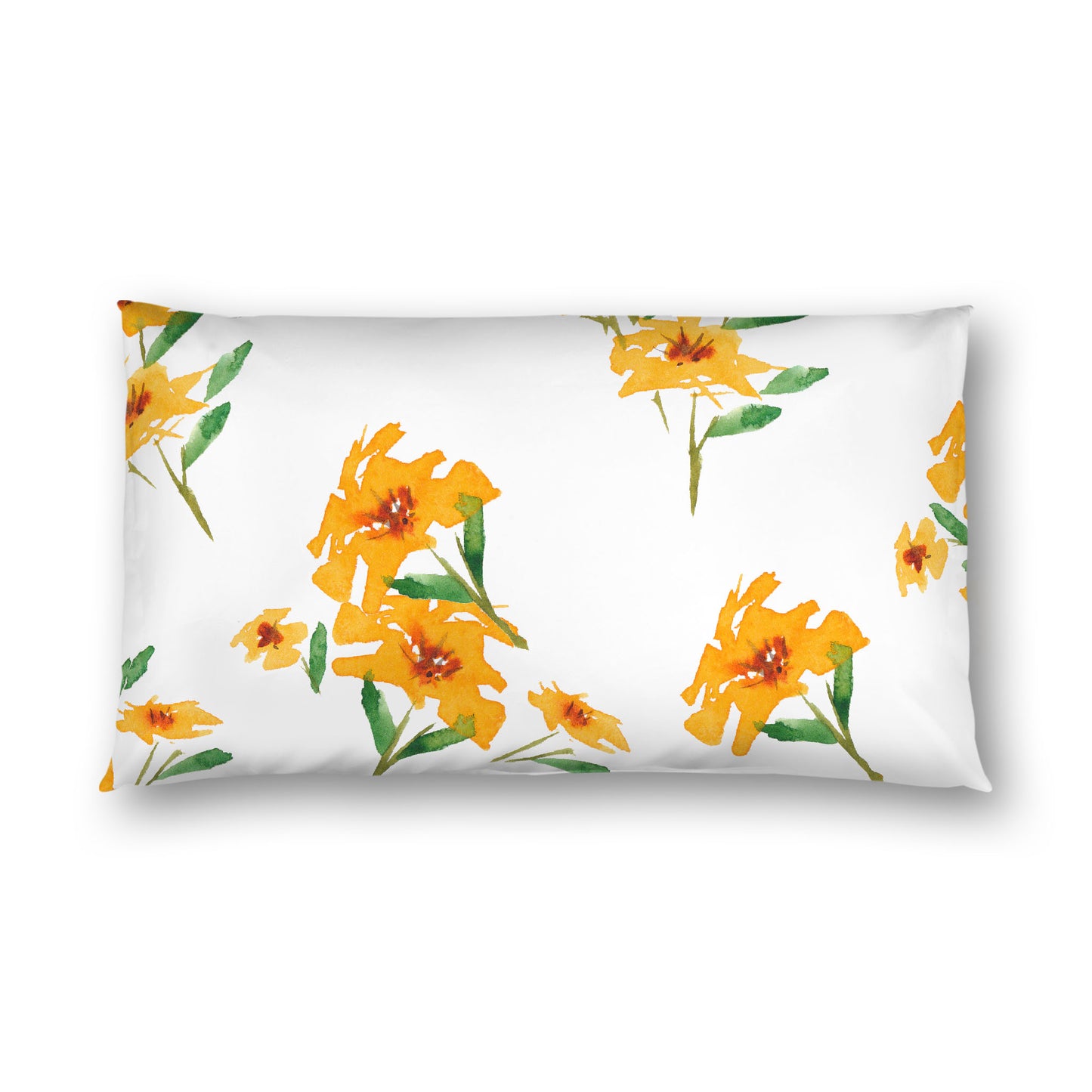 Off-White Cotton Sateen Pillow Sham, Large Yellow-Orange Floral Print, King - 20 x 36 inches
