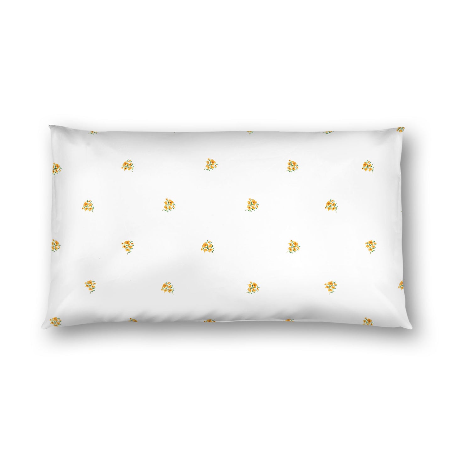 Off-White Cotton Sateen Pillow Sham, Small Yellow-Orange Floral Pattern, King - 20 x 36 inches